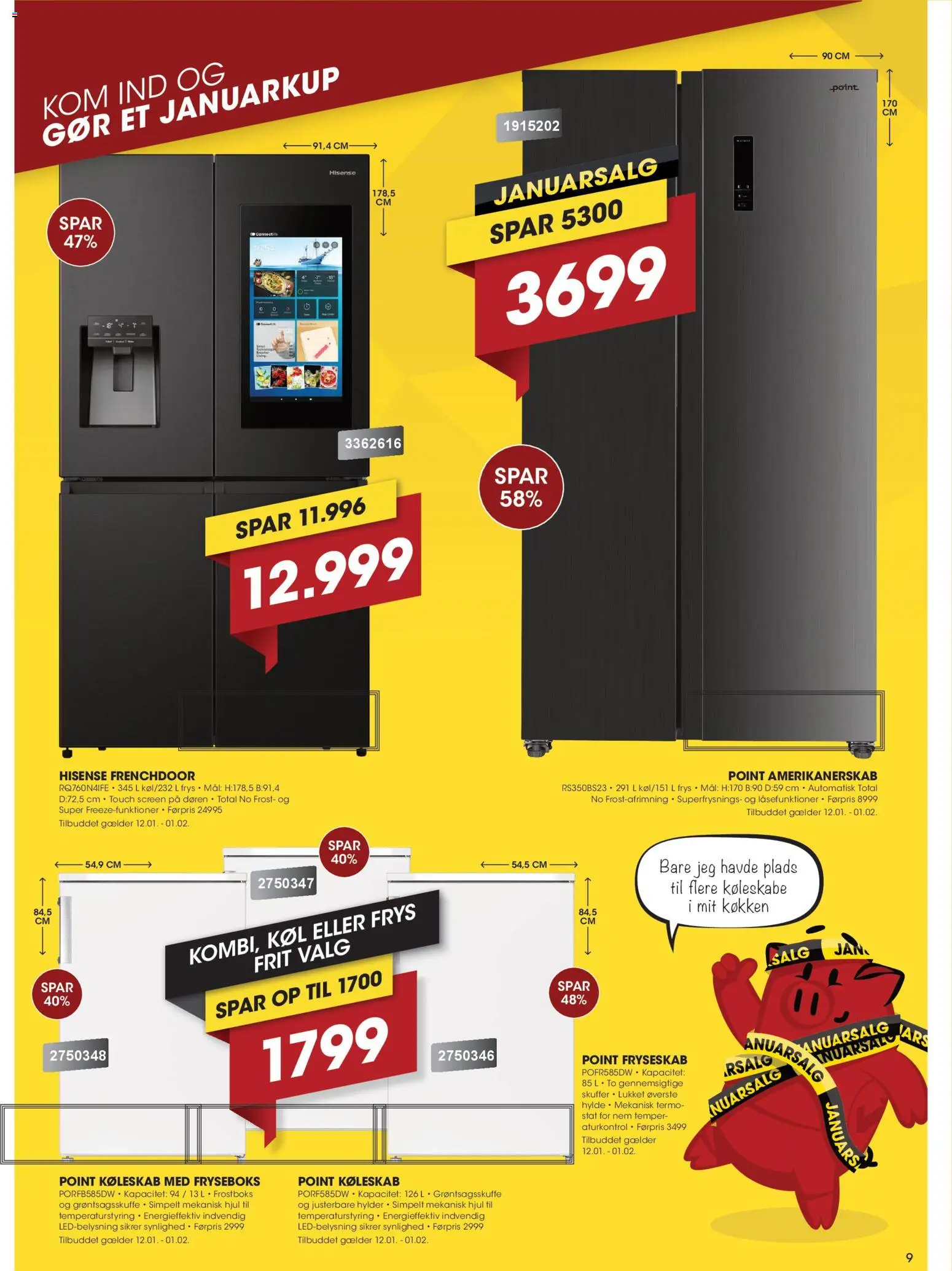 Punkt1 tilbudsavis – gyldig fra 12.01.2026 | Side: 9 | Produkter: Køleskab