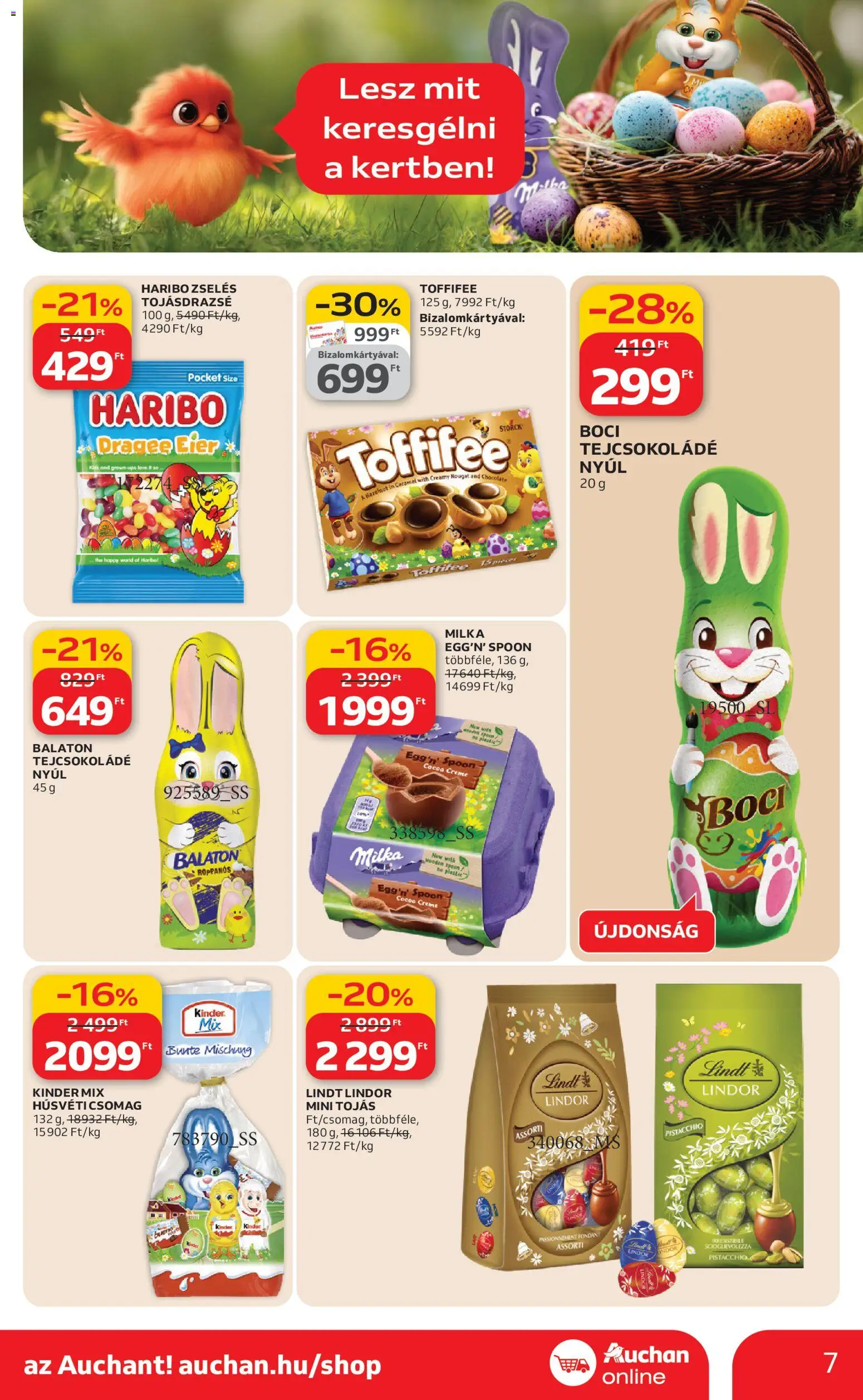 Auchan akciós ujság - amely érvényes a következő dátumtól: 19.03.2026 | Oldal: 7 | Termékek: Tejcsokoládé, Toffifee, Tojás, Só