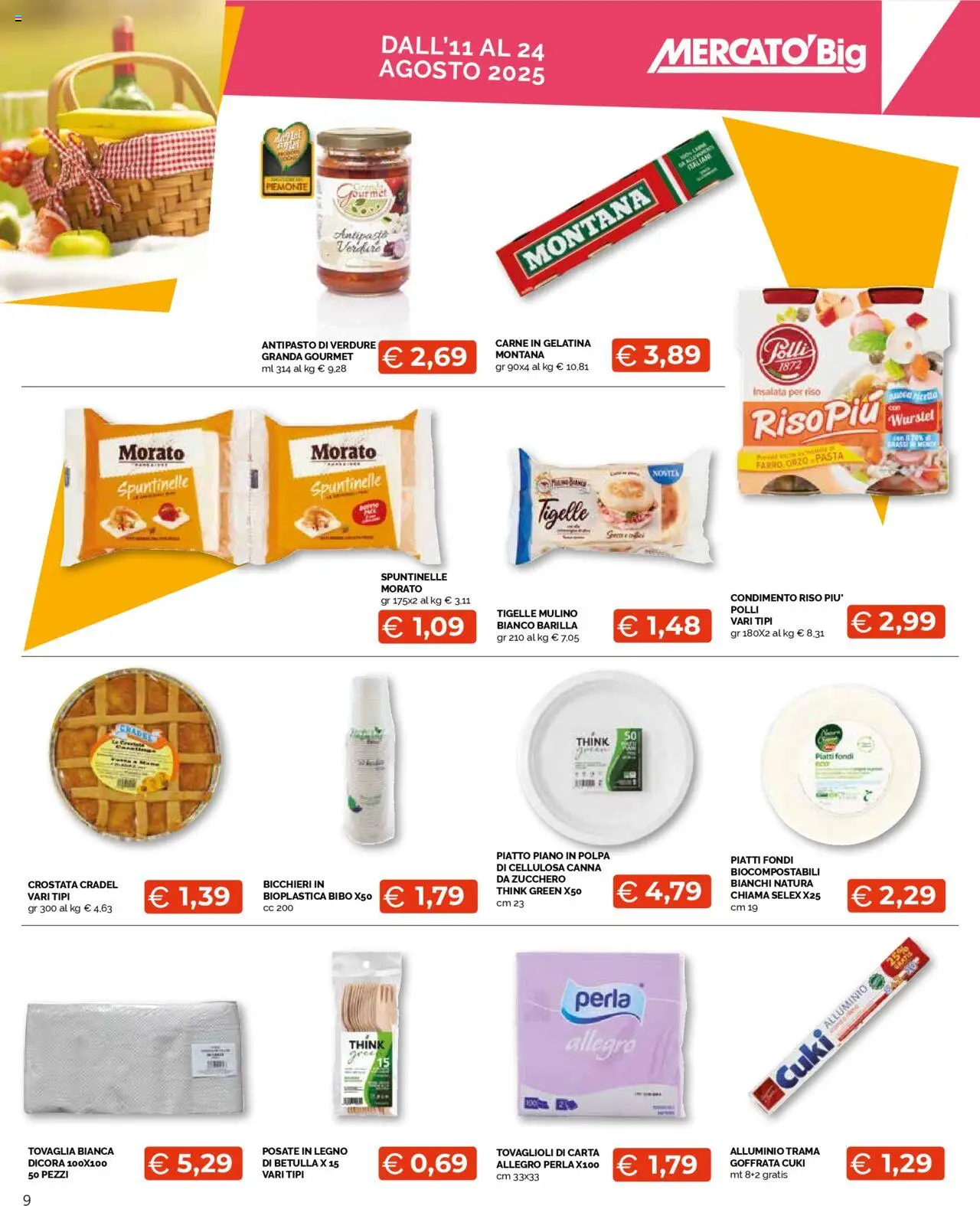 Volantino Mercatò del 11.08.2025 | Pagina: 9 | Prodotti: Posate, Zucchero, Piatto, Tovaglia