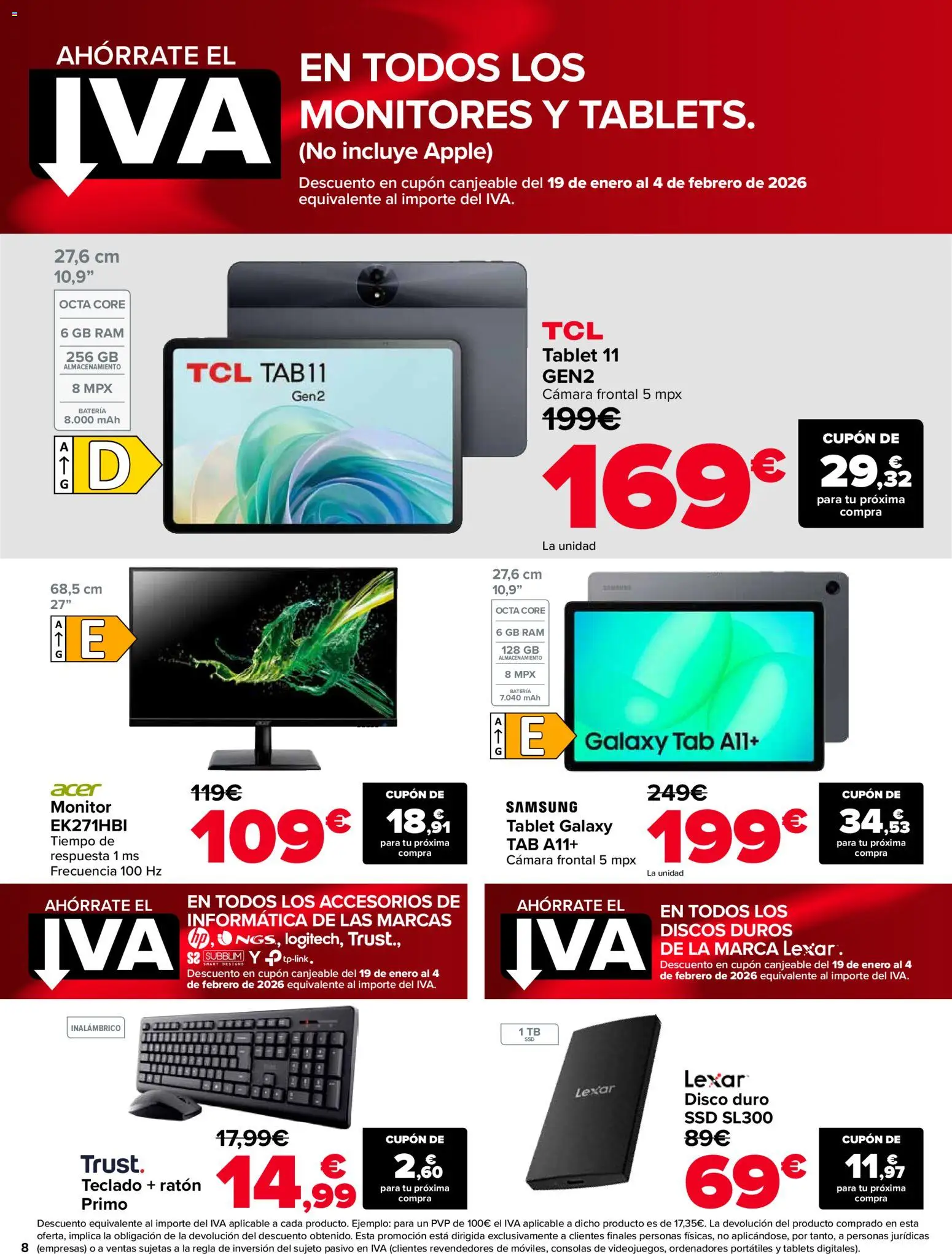 Carrefour folleto │ válido desde el 12.01.2026 | Página: 8 | Productos: Tablet, Teclado, Disco, Batería