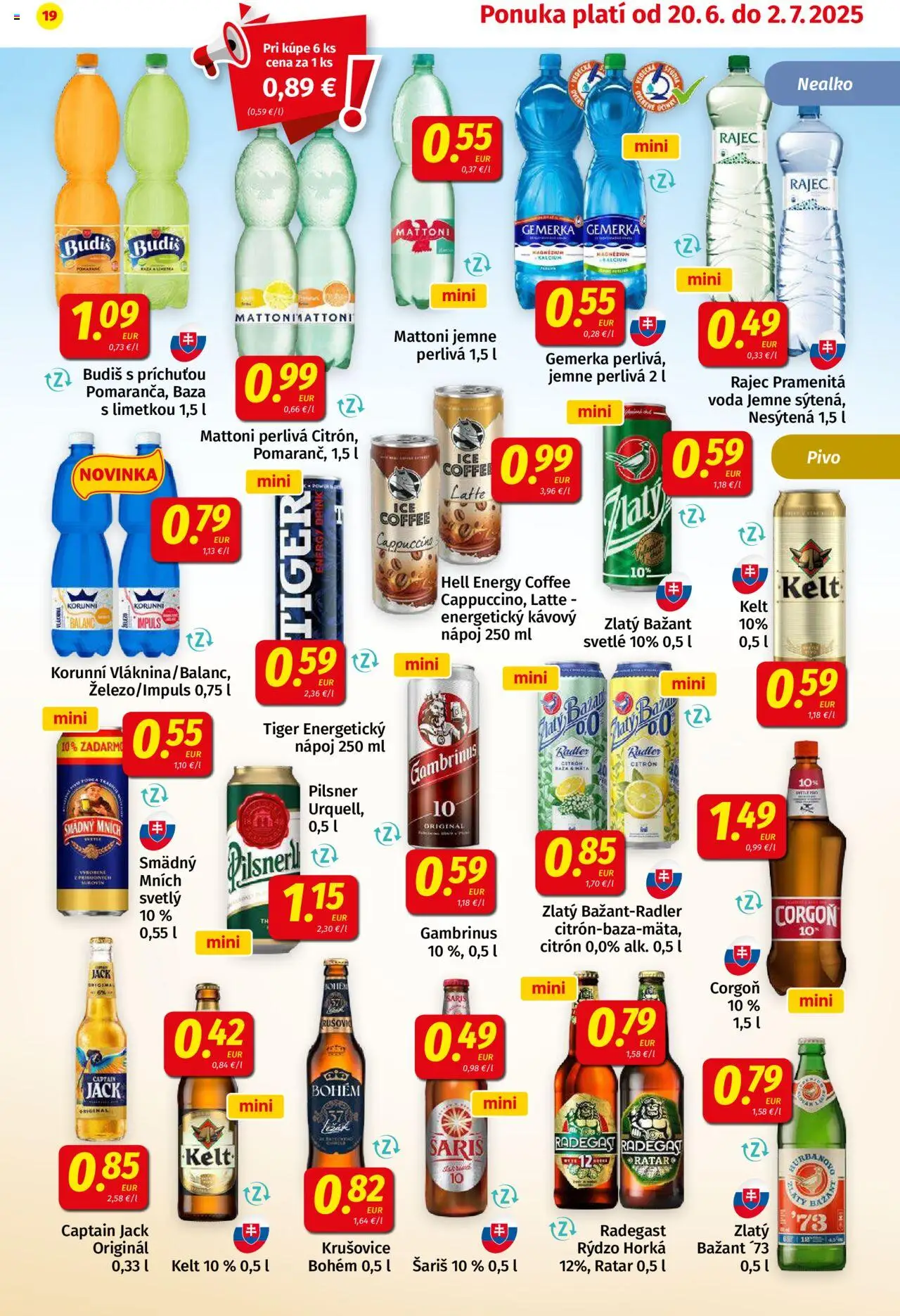 Koruna leták │ platný od 20.06.2025 | Strana: 19 | Produkty: Radler, Mattoni, Gambrinus, Energetický nápoj