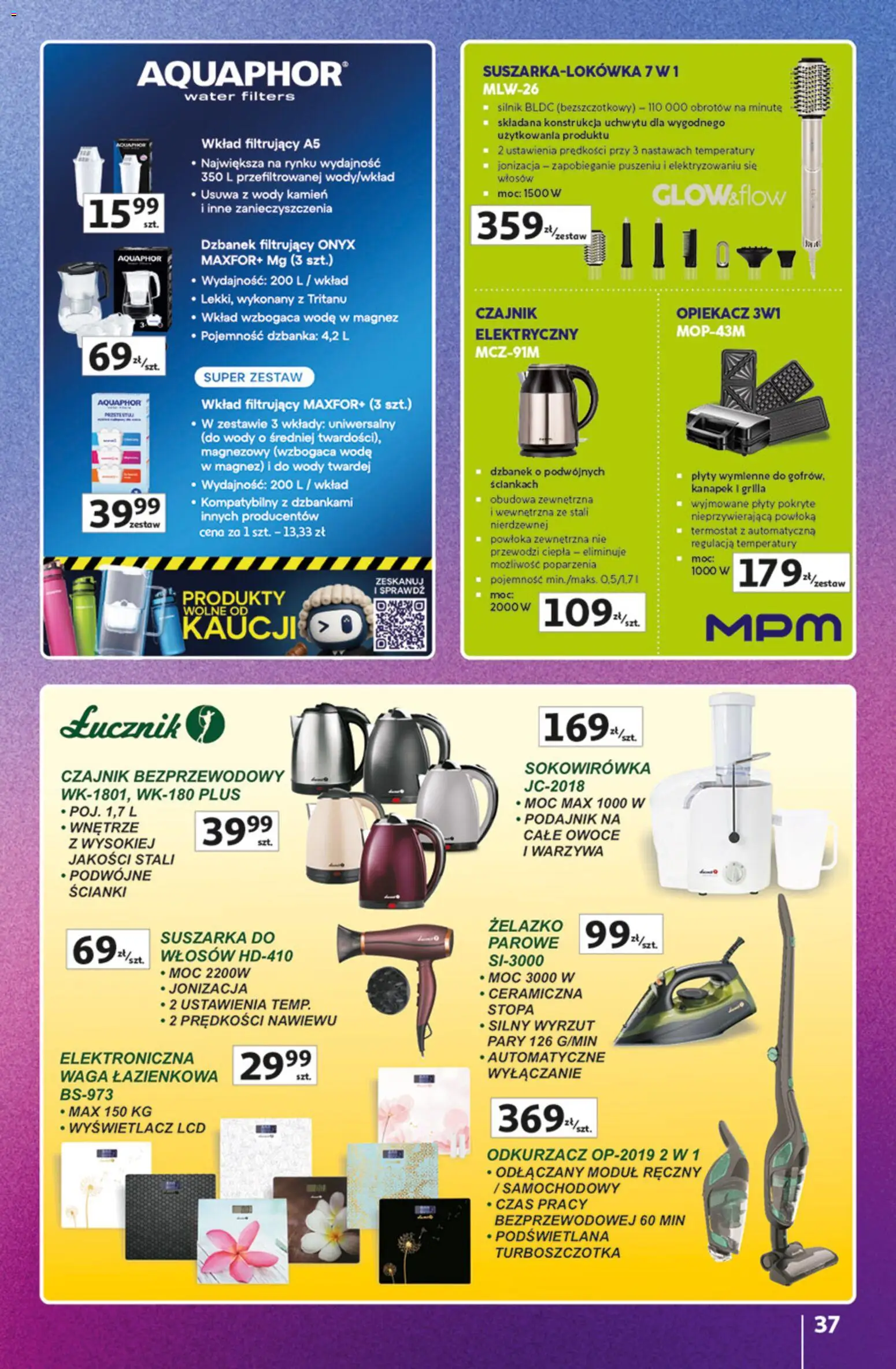 Auchan gazetka - Znane Marki Hipermarket od 23.04.2026 | Strona: 37 | Produkty: Suszarka do włosów, Opiekacz, Plyty, Owoce