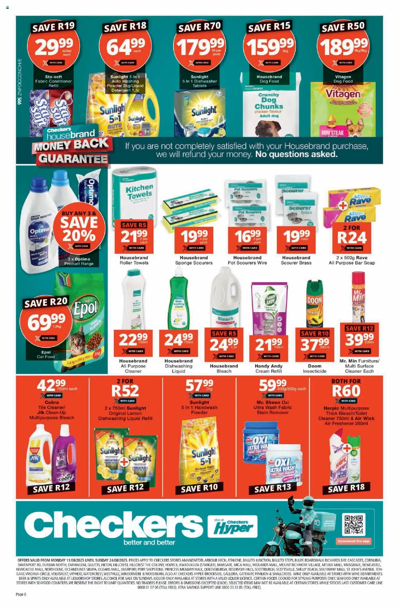 Checkers Specials │ valid from 11.08.2025 | Page: 8 | Products: Handwash, Air freshener, Bleach, Wine