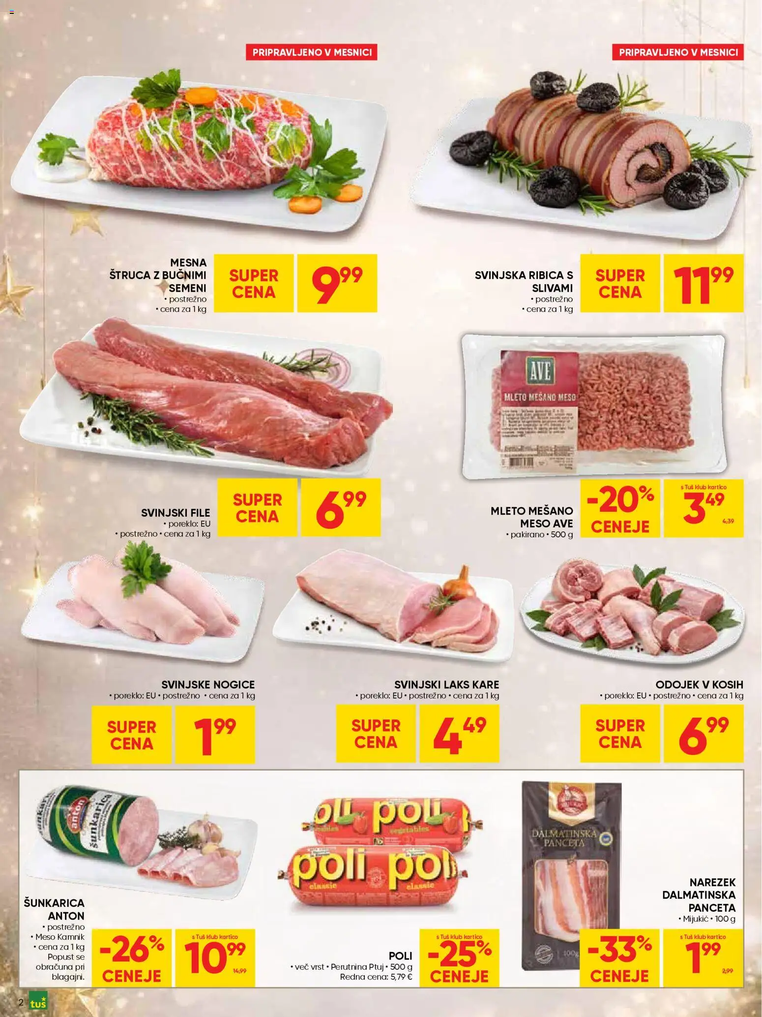 Novi Tuš katalog ponudbe – veljaven od 30.12.2025 | Stran: 2 | Izdelki: Panceta, Narezek