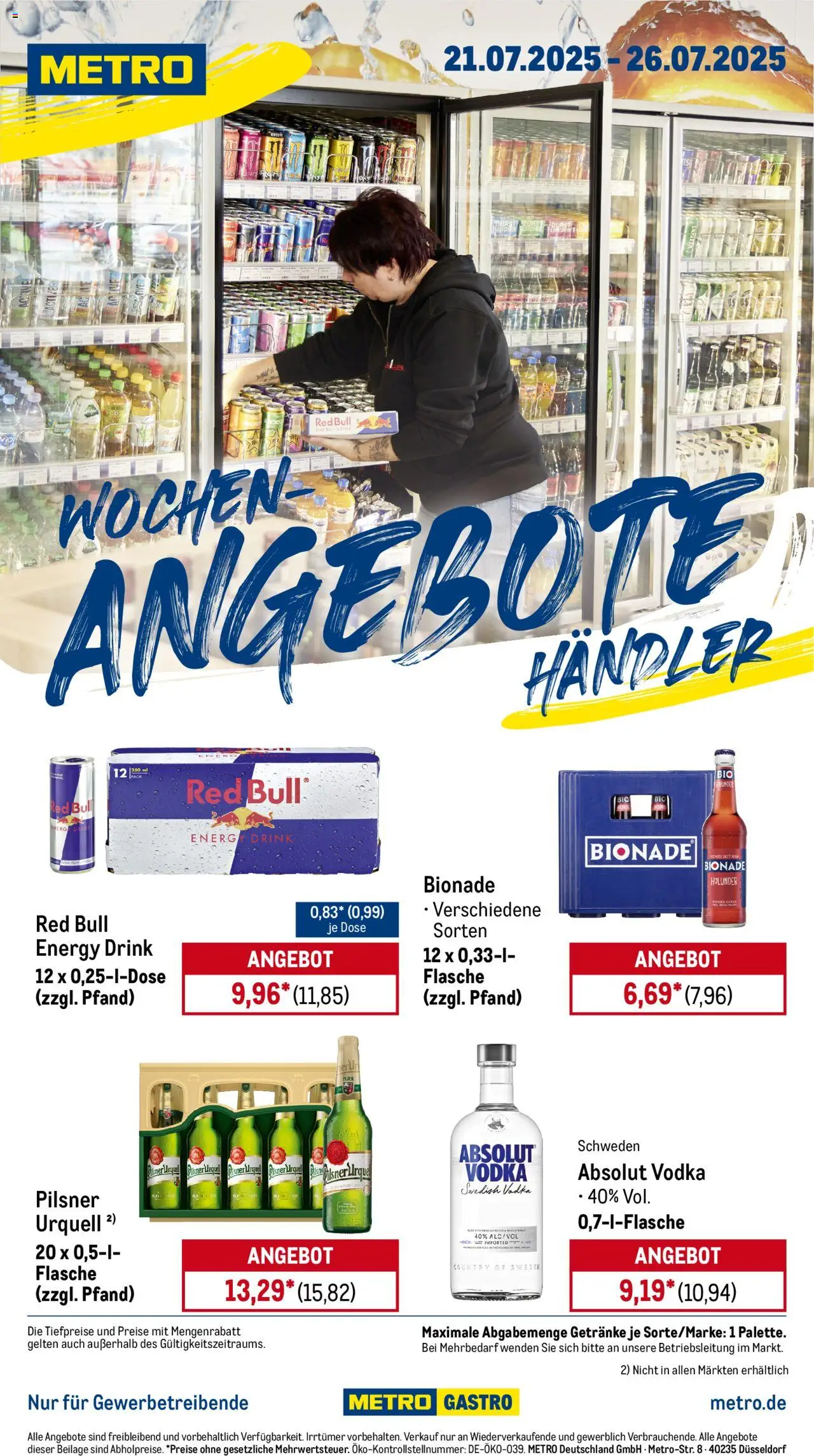 Metro Wochen-Angebote Händler - gültig ab dem 21.07.2025 | Seite: 1 | Produkte: Red bull, Energy, Bionade, Vodka