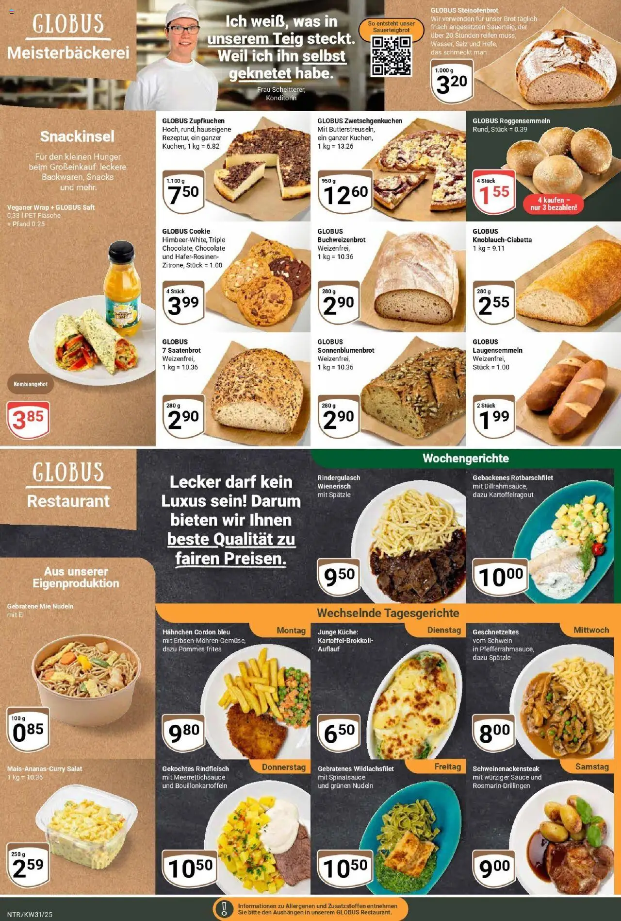 Globus prospekt Neutraubling	 - gültig ab dem 28.07.2025 | Seite: 9 | Produkte: Rindergulasch, Hahnchen, Küche, Brot