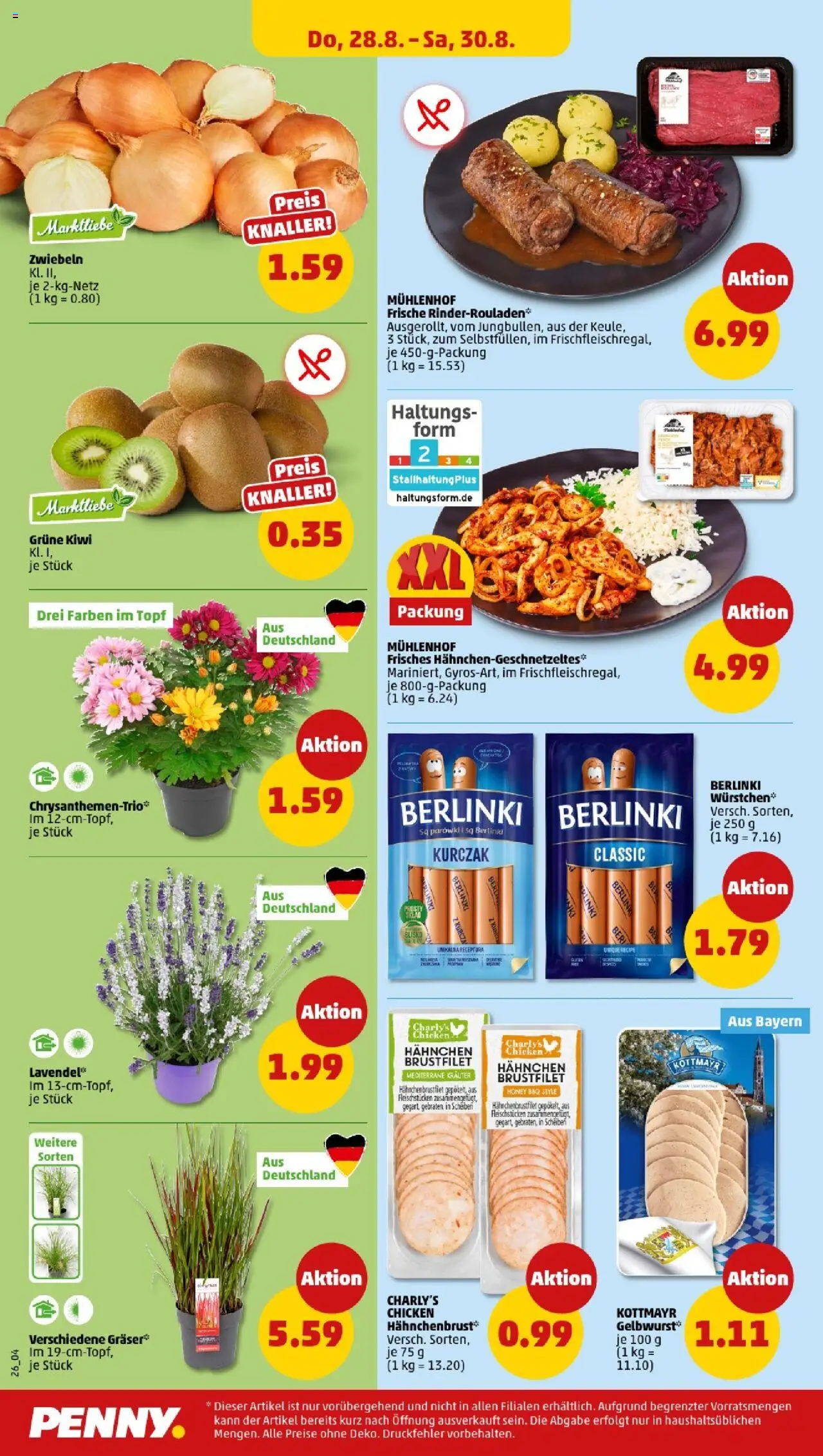 Penny - Bayern  - gültig ab dem 25.08.2025 | Seite: 26 | Produkte: Rinderrouladen, Hahnchen, Zwiebeln, Kiwi