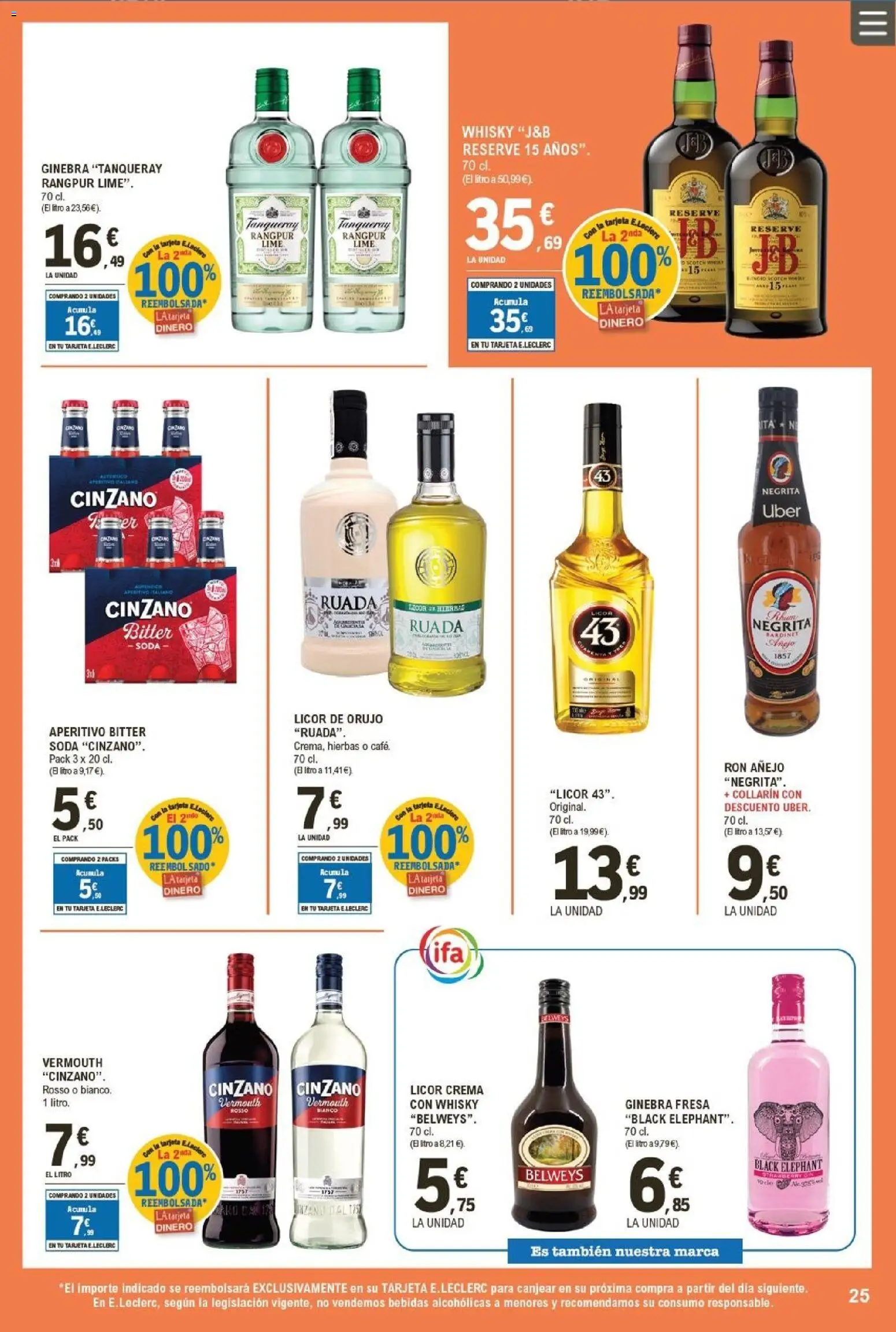 E.Leclerc folleto │ válido desde el 21.01.2026 | Página: 25 | Productos: Ron, Ginebra, Crema, Whisky