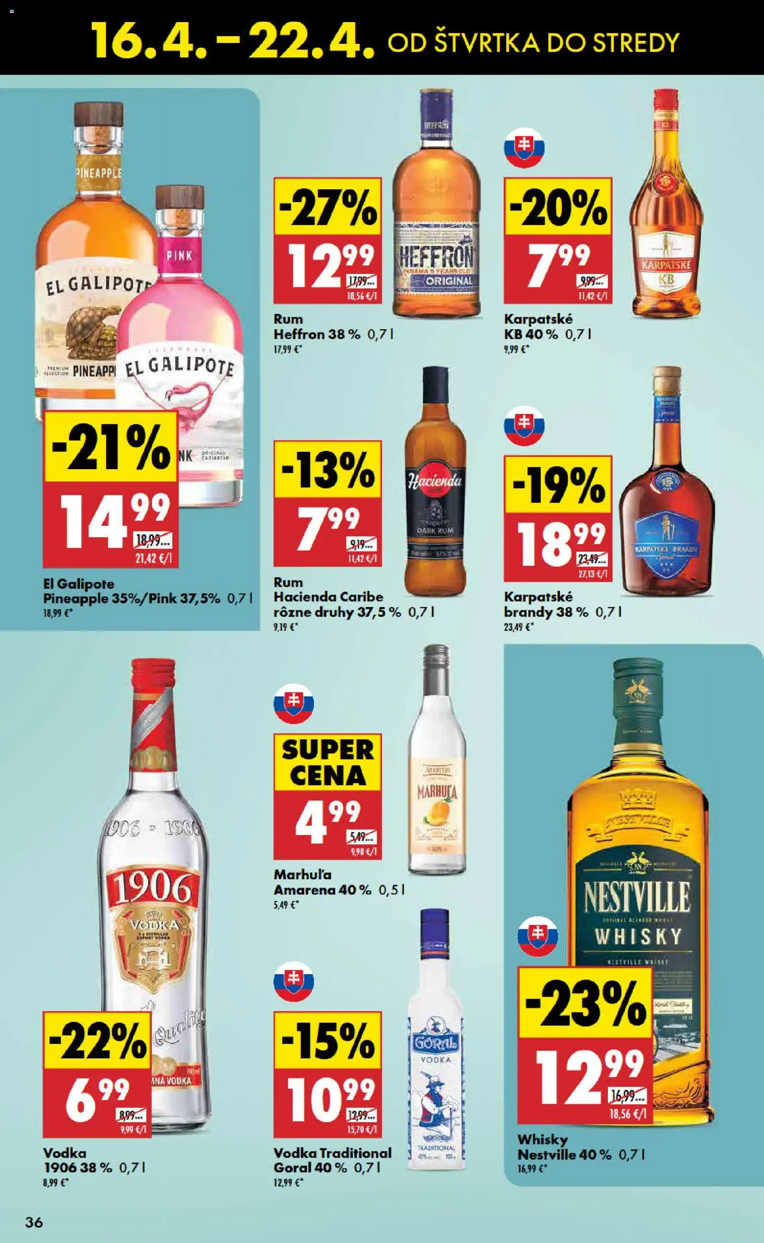 Nové Biedronka akcie – leták je platný od 16.04.2026 | Strana: 36 | Produkty: Brandy, Vodka, Whisky, Rum