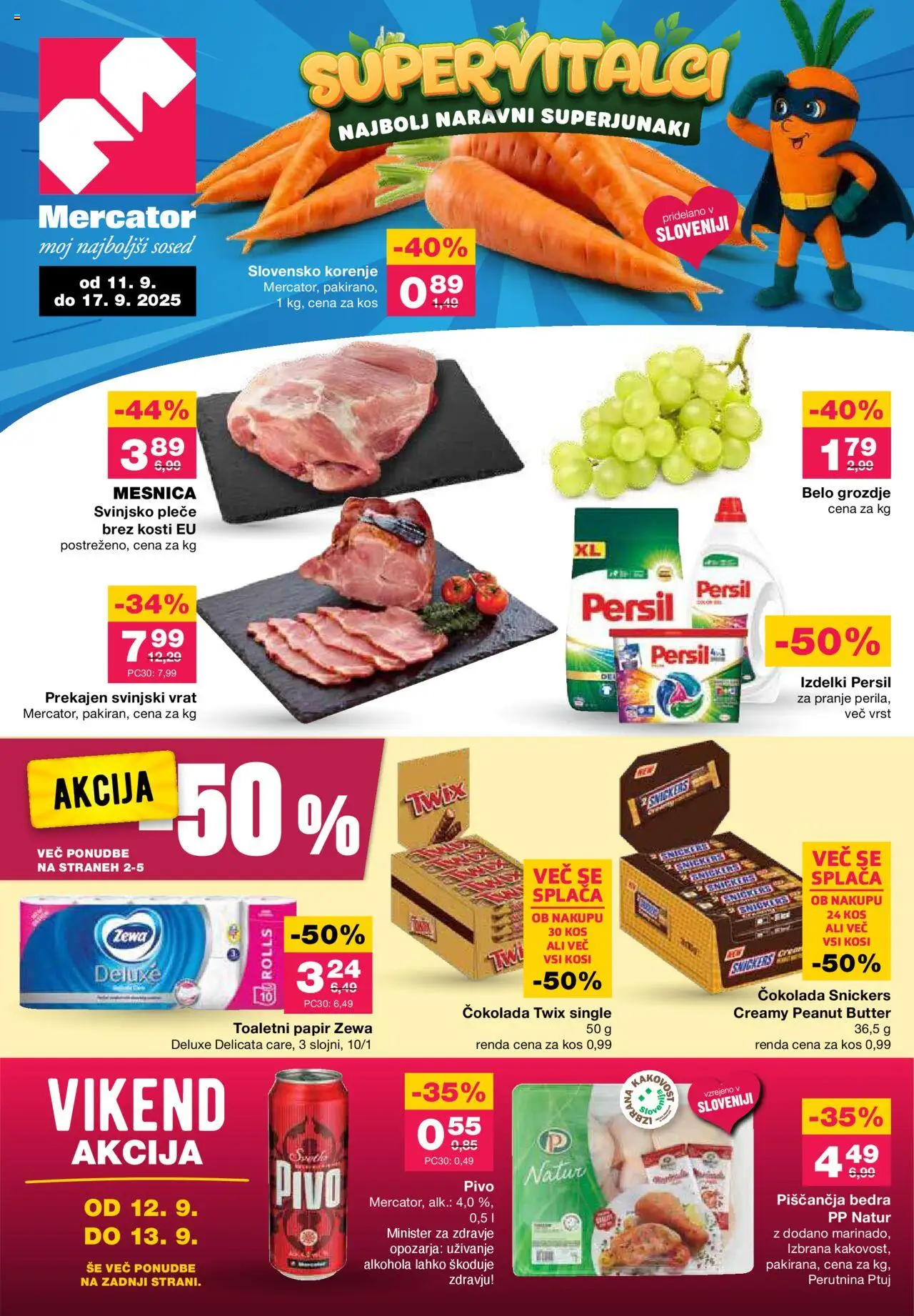 Novi Mercator katalog ponudbe – veljaven od 11.09.2025 | Stran: 1 | Izdelki: Toaletni papir, Kos, Cokolada, Pivo