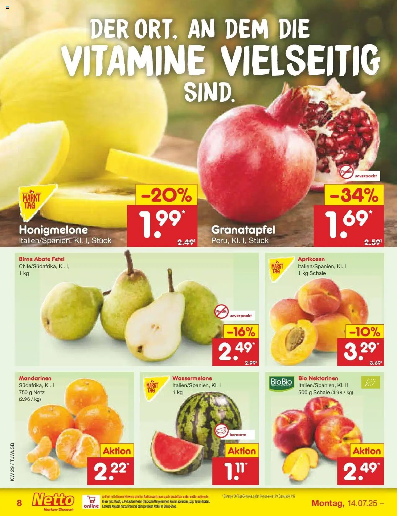Netto Marken-Discount prospekt Calw-Stammheim	 - gültig ab dem 13.07.2025 | Seite: 10 | Produkte: Granatapfel, Mandarinen, Honigmelone, Wassermelone