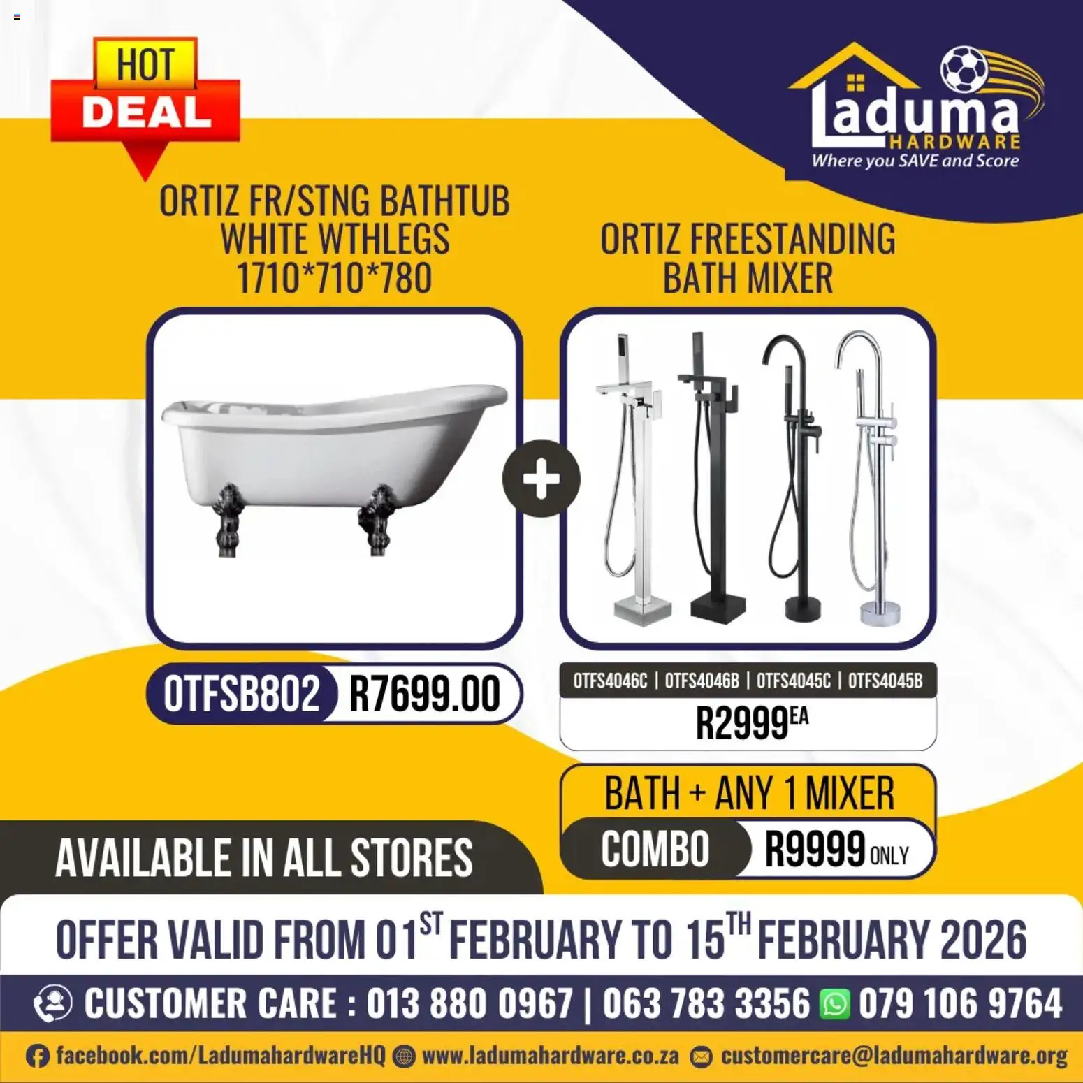 New Laduma Hardware catalogue – valid from 01.02.2026 | Page: 3 | Products: Mixer, Bath