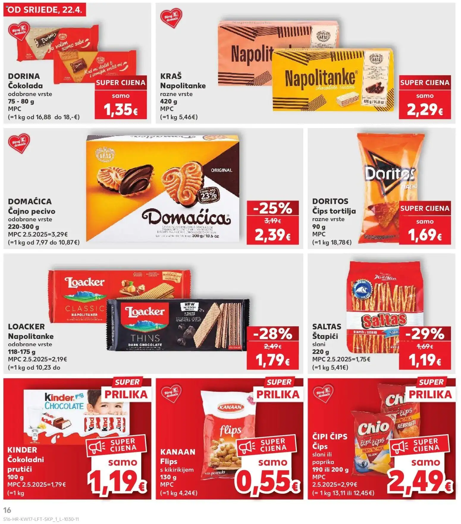 Kaufland katalog | vrijedi od 22.04.2026 | Stranica: 16 | Proizvodi: Flips, Dorina, Čokolada, Čips