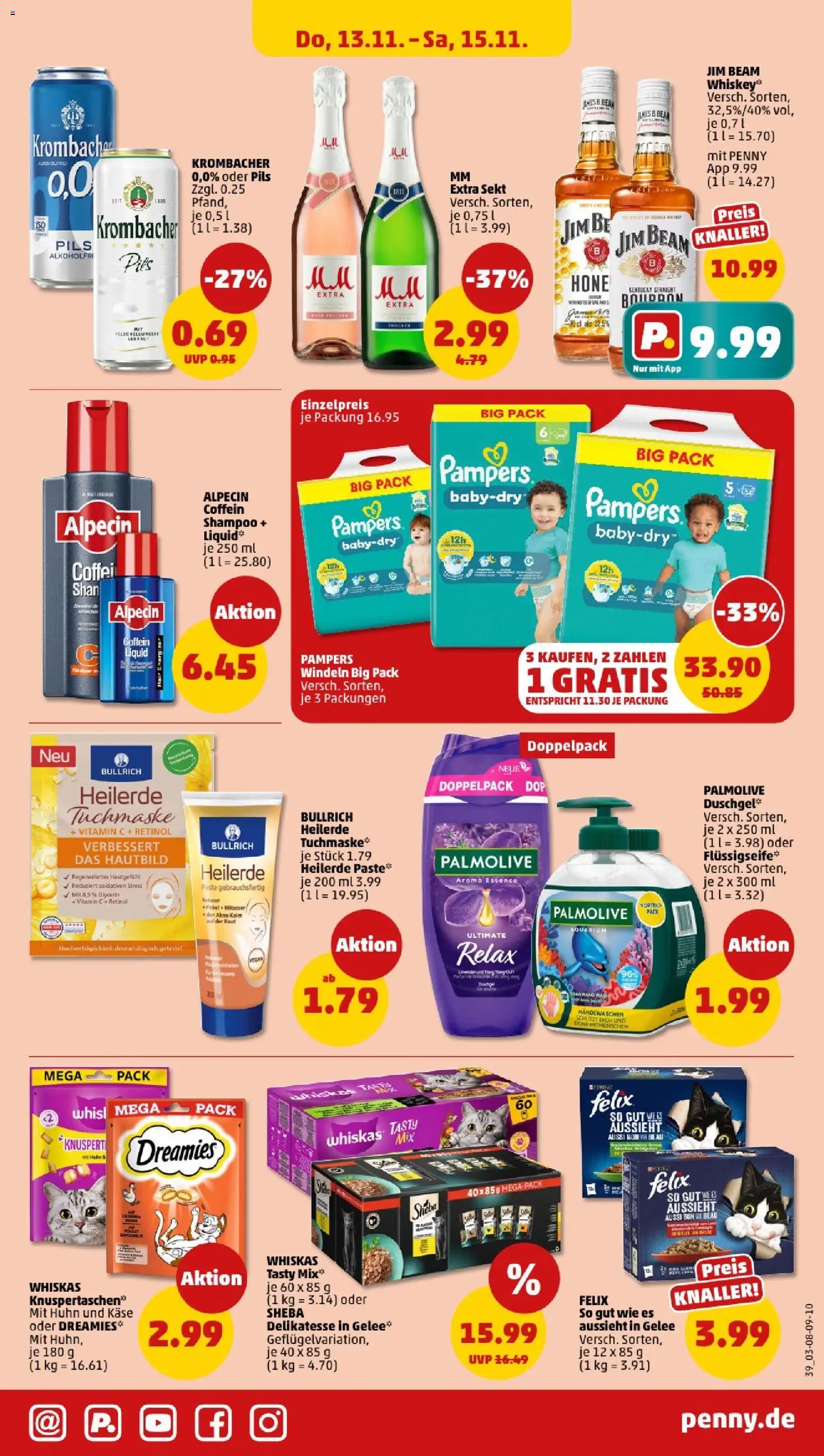 Penny -  Nordrhein - Westfalen – gültig ab 10.11.2025 | Seite: 39 | Produkte: Pampers, Krombacher, Whiskey, Whiskas