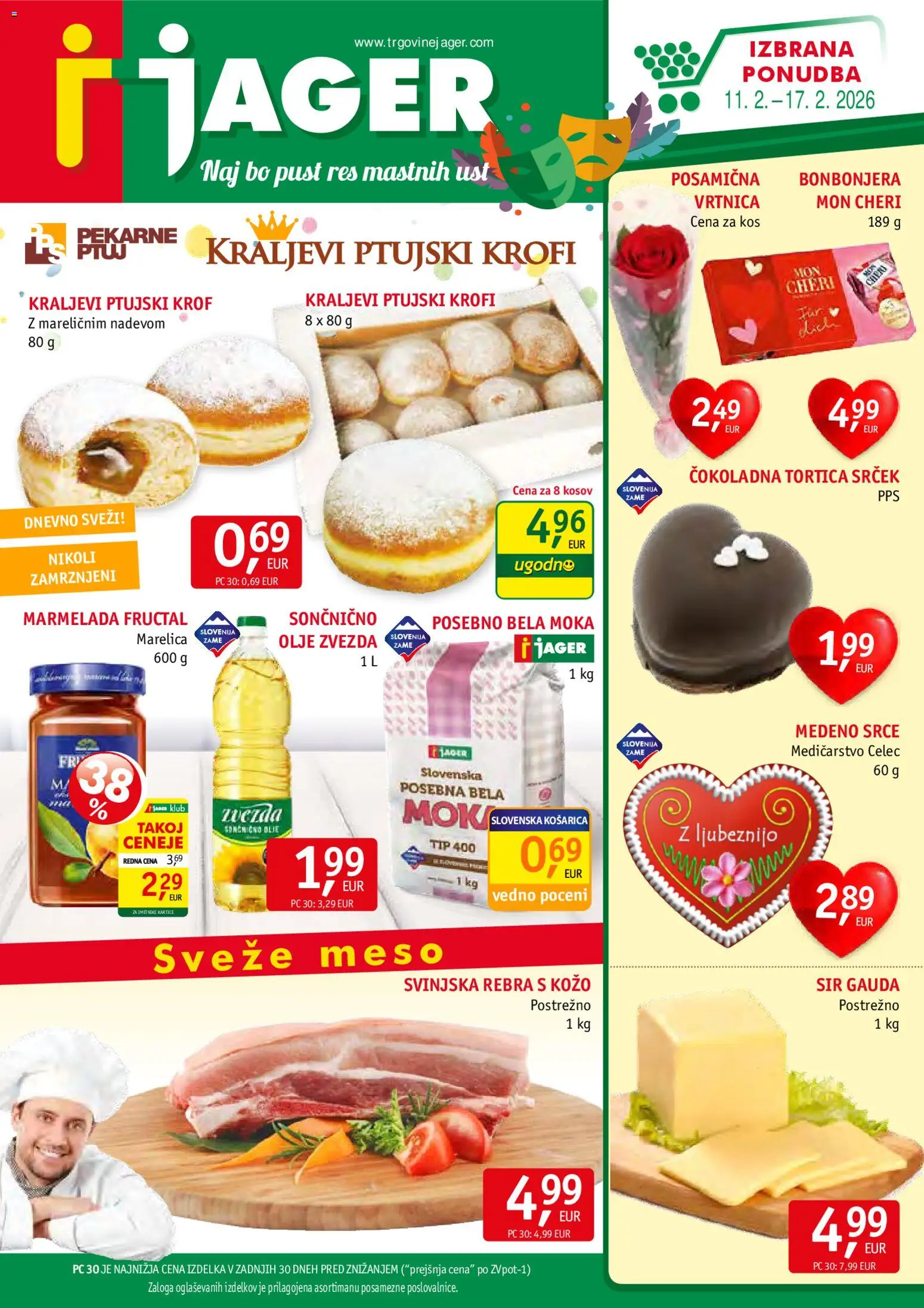Novi Jager katalog ponudbe – veljaven od 11.02.2026 | Stran: 1 | Izdelki: Moka, Marmelada, Kos, Sir