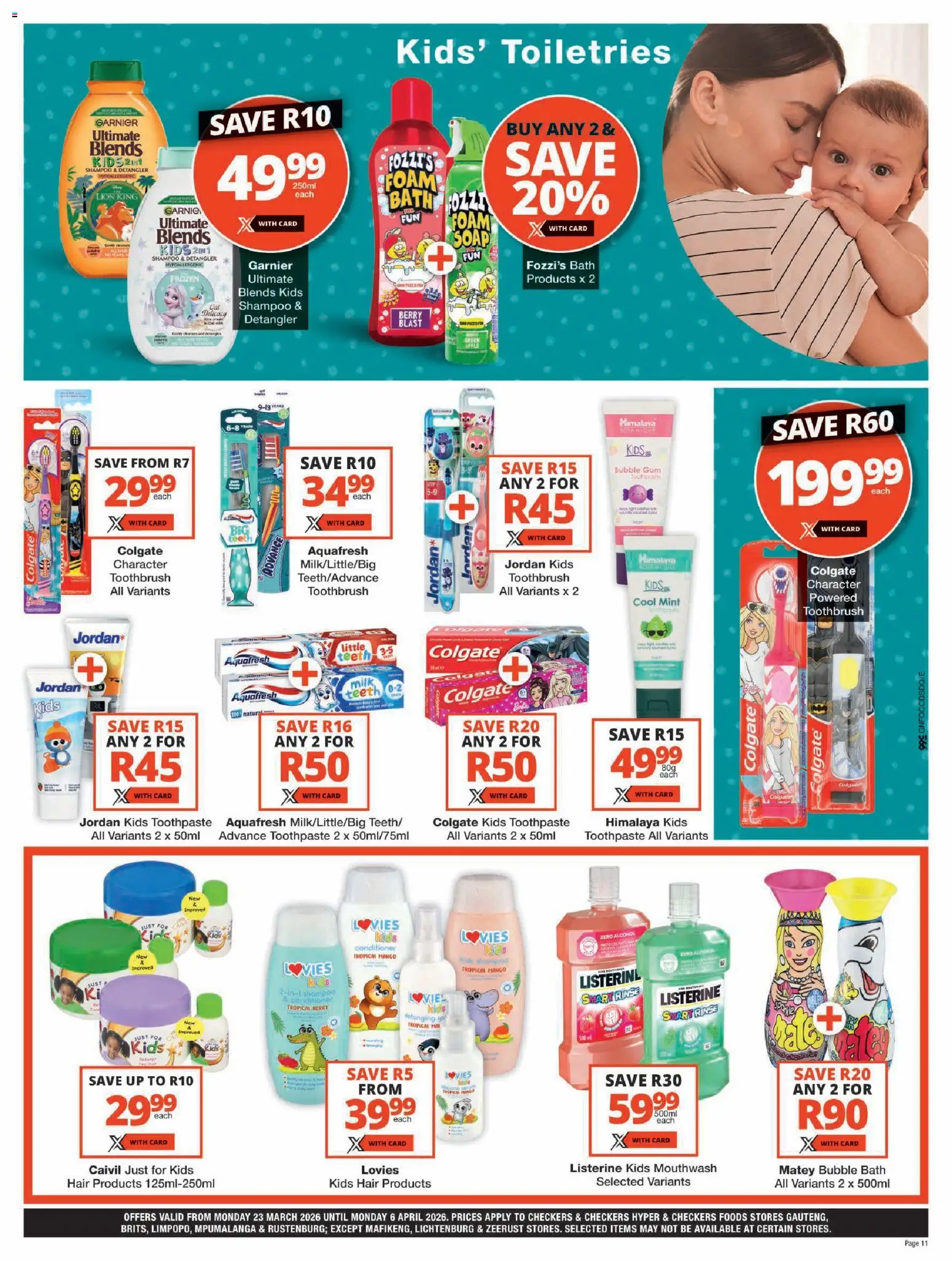 New Checkers catalogue – valid from 23.03.2026 | Page: 11 | Products: Bath, Shampoo, Conditioner, Soap