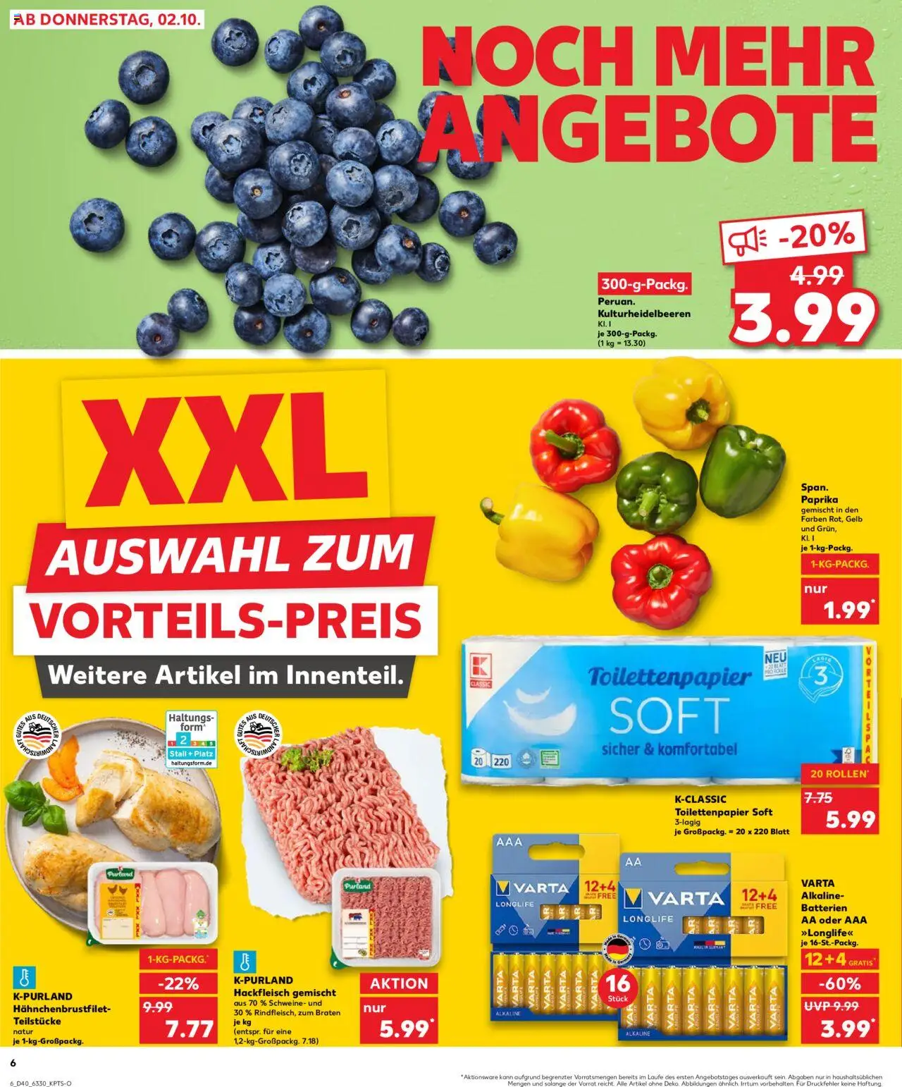 Kaufland prospekt Hamburg	 – gültig ab 05.10.2025 | Seite: 6 | Produkte: Batterien, Paprika, Hackfleisch, Toilettenpapier