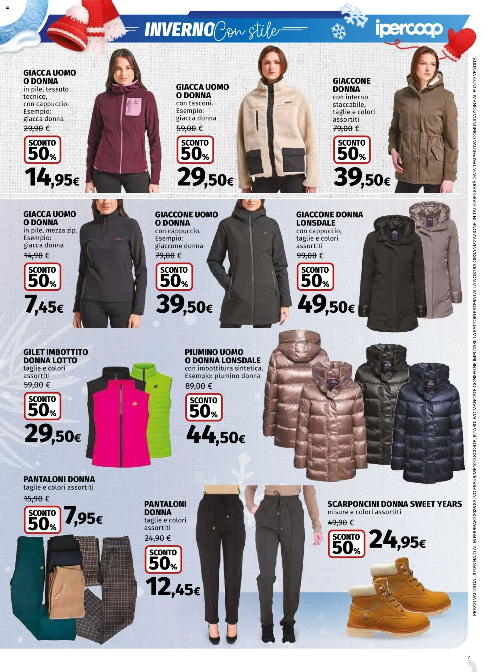 Volantino Ipercoop del 03.01.2026 | Pagina: 7 | Prodotti: Giacca, Pantaloni, Gilet, Data
