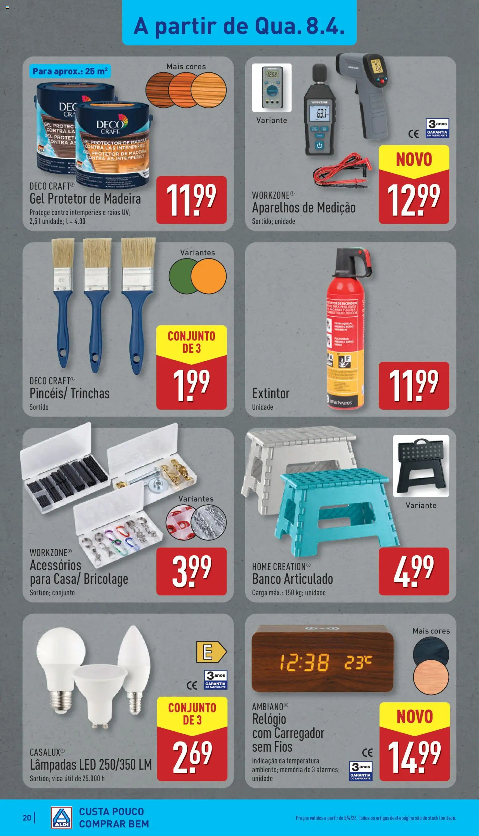 Aldi folheto │ válido de 06.04.2026 | Página: 20 | Produtos: Relógio, Banco, Pó, Lâmpadas