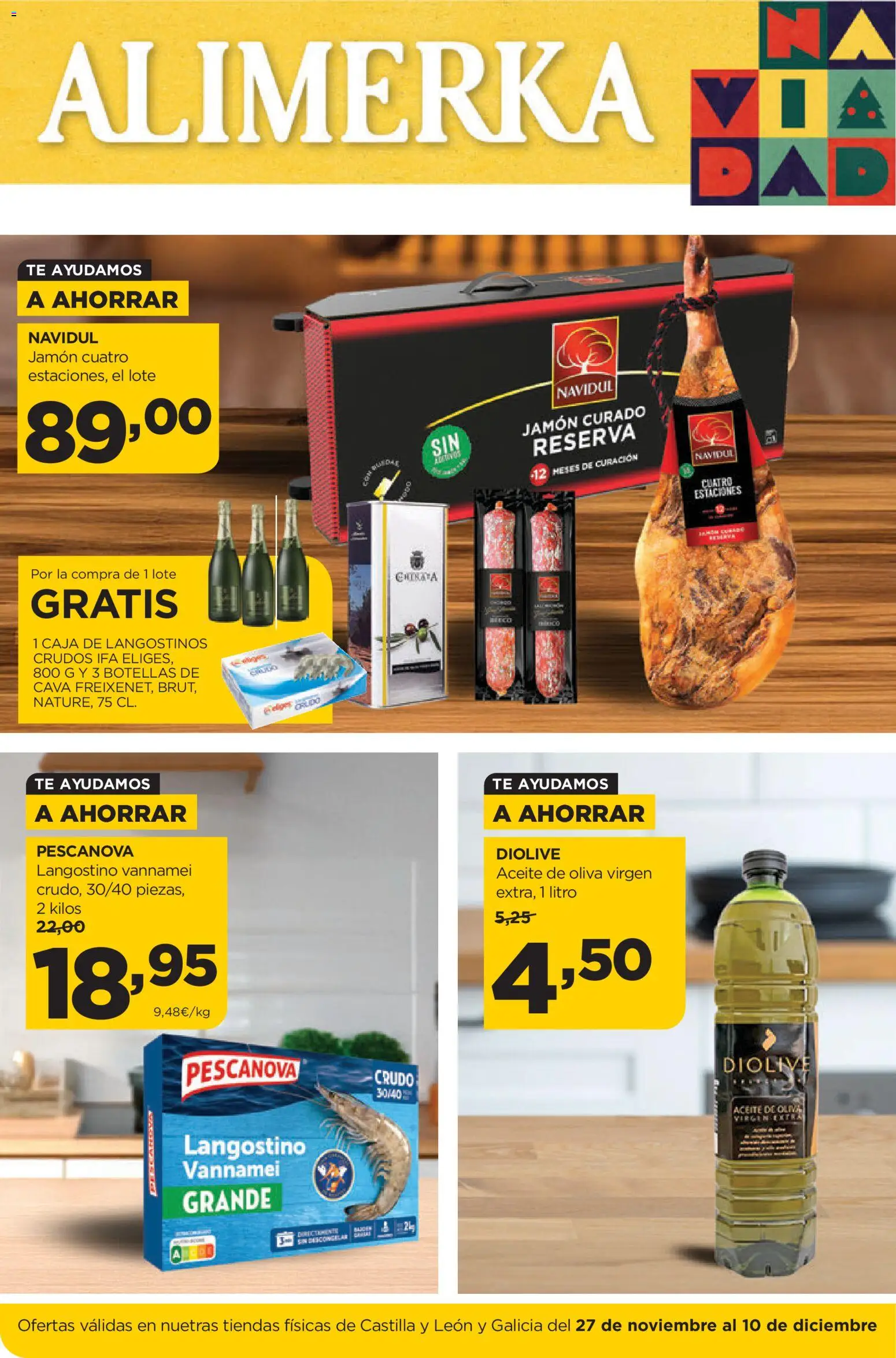 Alimerka folleto Castilla y León │ válido desde el 27.11.2025 | Página: 1 | Productos: Jamón, Té, Aceite de oliva, Caja
