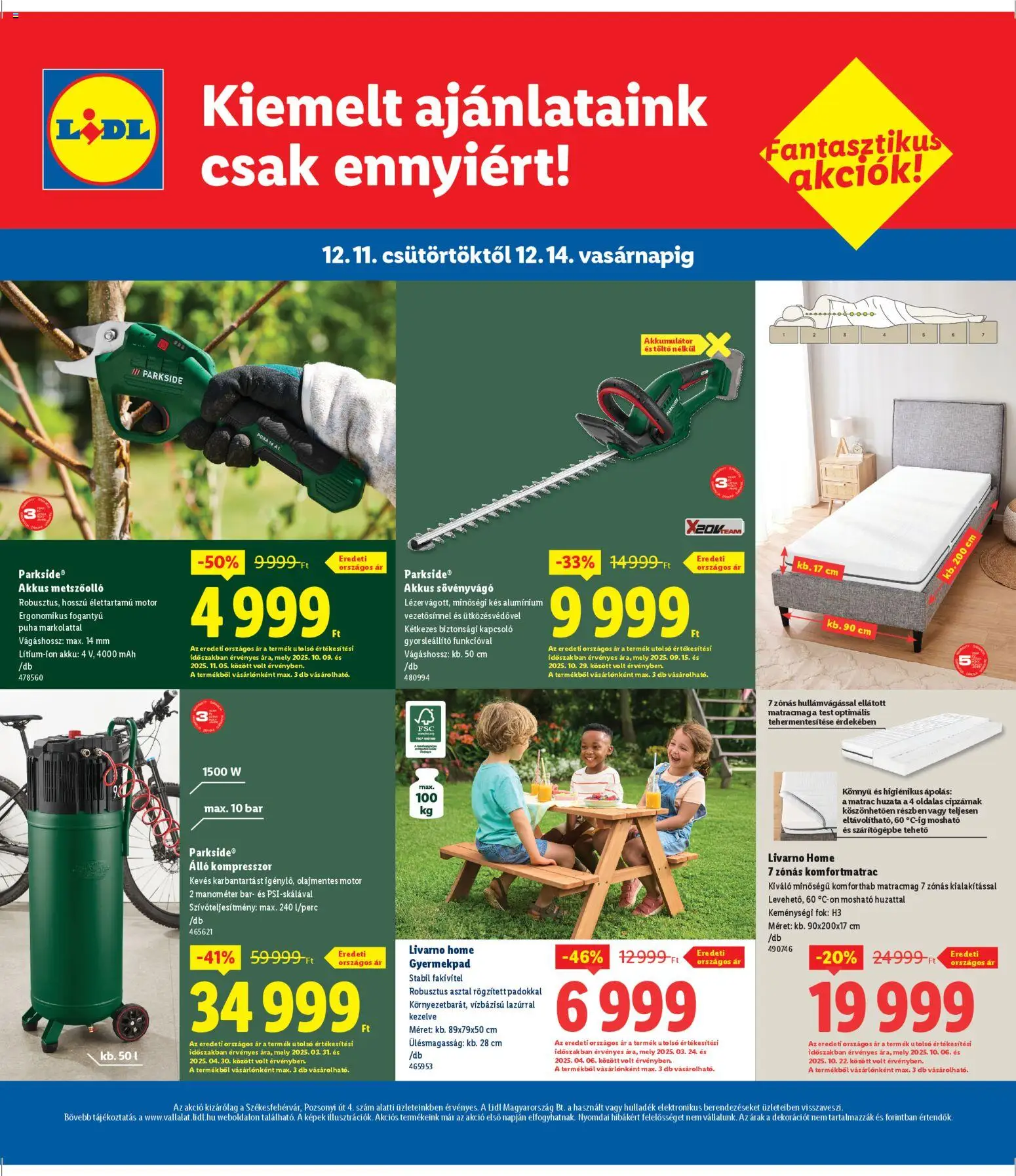 Lidl akciós ujság - amely érvényes a következő dátumtól: 11.12.2025 | Oldal: 4 | Termékek: Matrac, Töltő, Sövényvágó, Kés