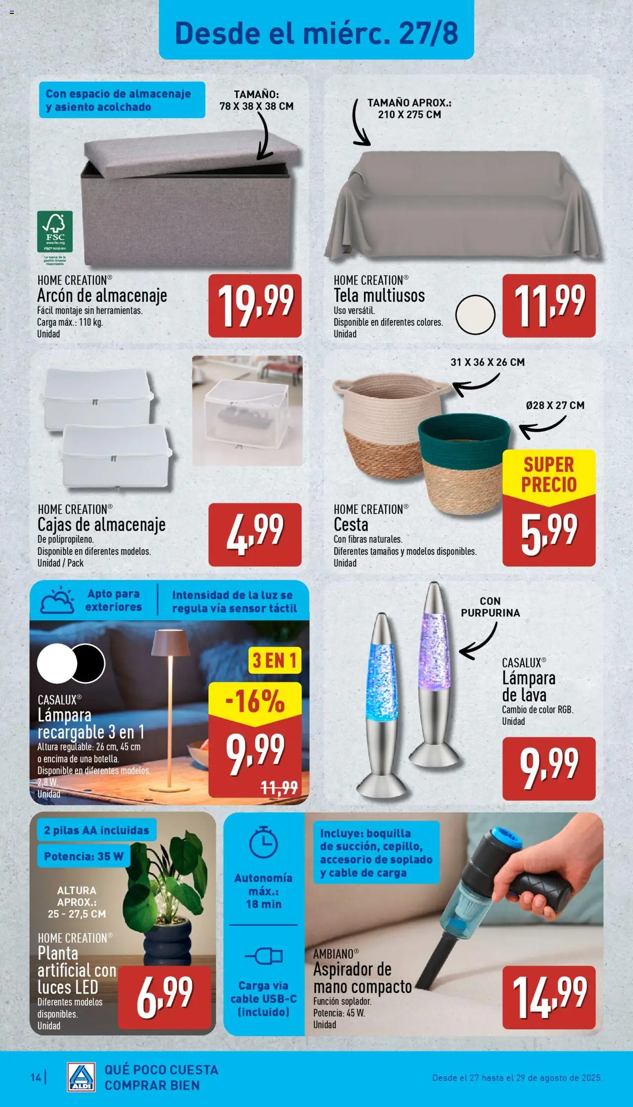Aldi folleto Península │ válido desde el 25.08.2025 | Página: 14 | Productos: Κοσμήματα, Planta artificial, Cesta, Lámpara