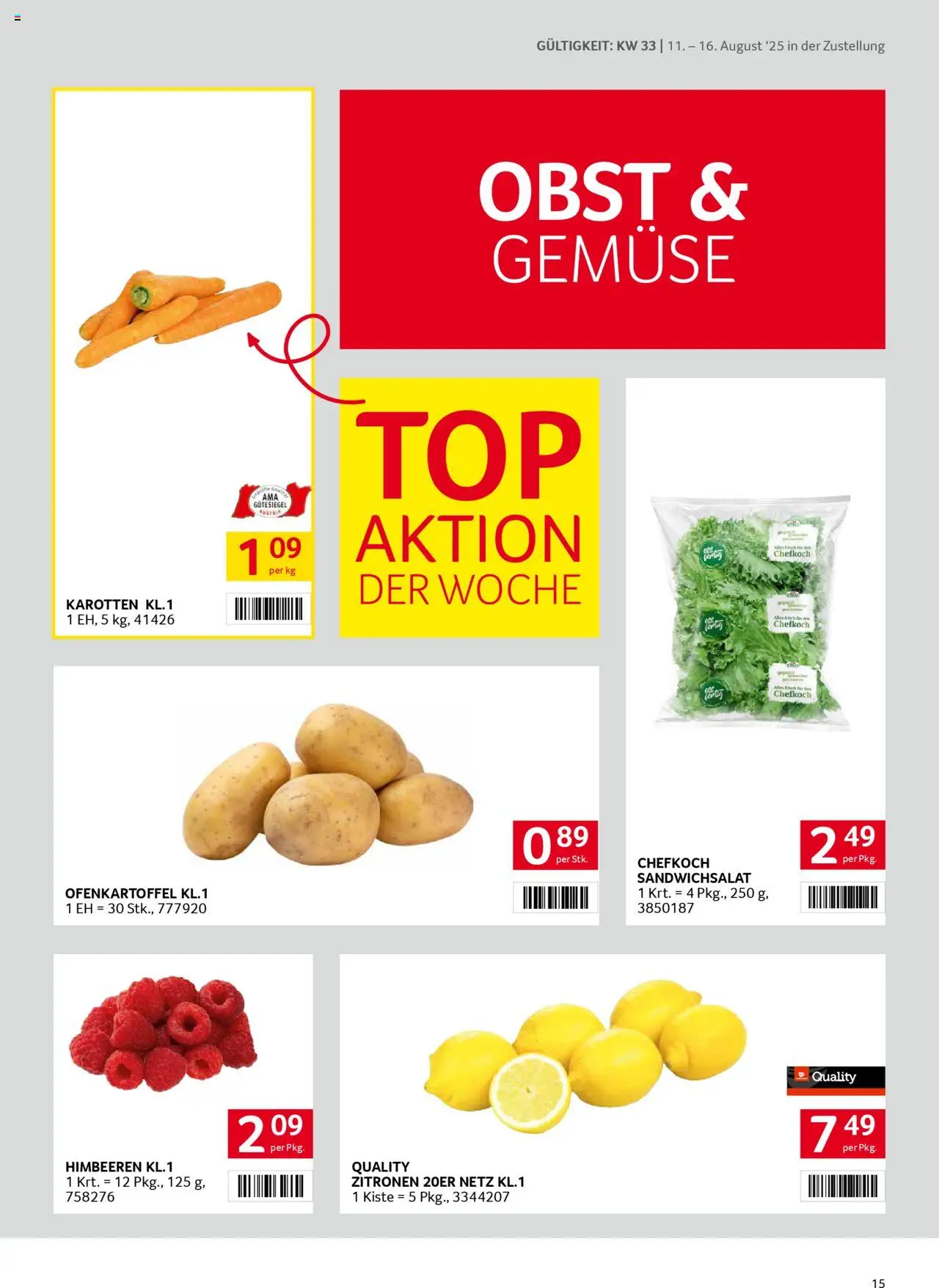 Transgourmet  Zustellaktion gültig ab 10.08.2025 | Seite: 15 | Produkte: Gemüse, Obst