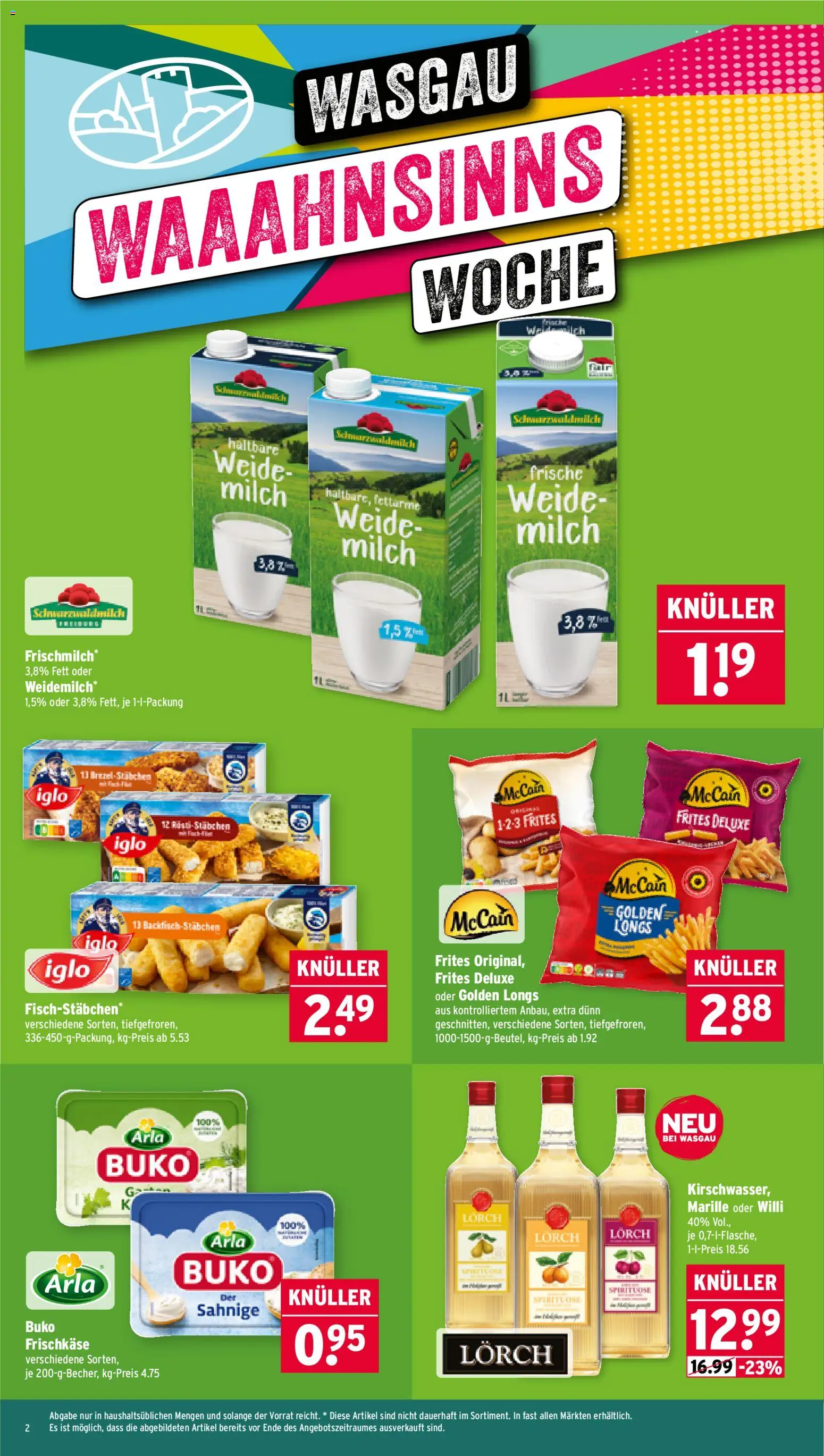 Wasgau Prospekt 	 – gültig ab 01.12.2025 | Seite: 2 | Produkte: Milch, Iglo, McCain, Arla buko