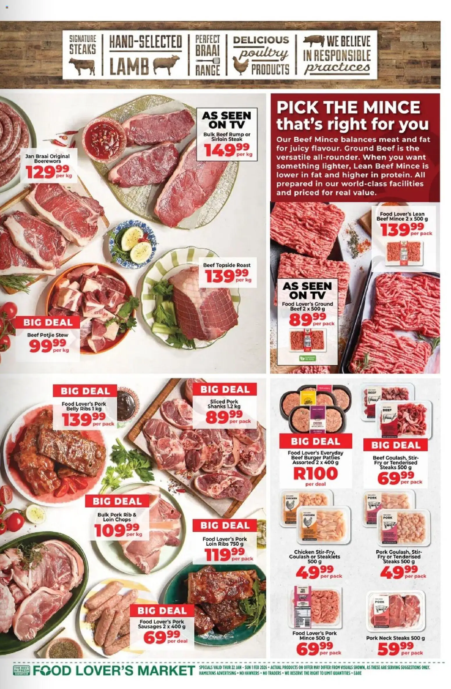 New Food Lover's Market catalogue – valid from 22.01.2026 | Page: 9 | Products: Jam, Steak, Boerewors, Limpiador íntimo