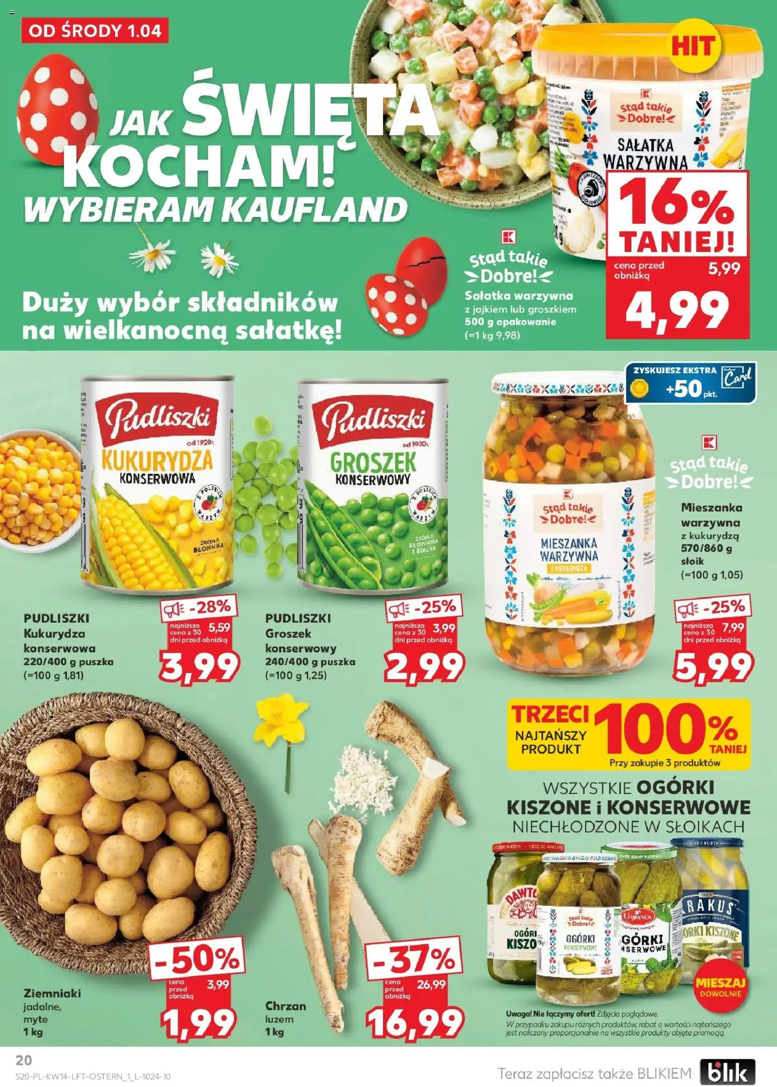 Kaufland gazetka od 01.04.2026 | Strona: 20 | Produkty: Groszek, Ogórki, Sałatka, Ziemniaki