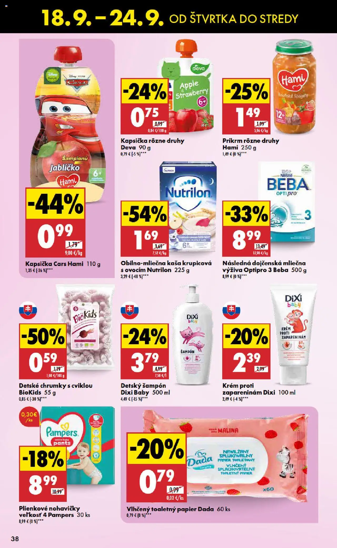 Nové Biedronka akcie – leták je platný od 18.09.2025 | Strana: 38 | Produkty: Nutrilon, Toaletný papier, Nohavičky, Beba