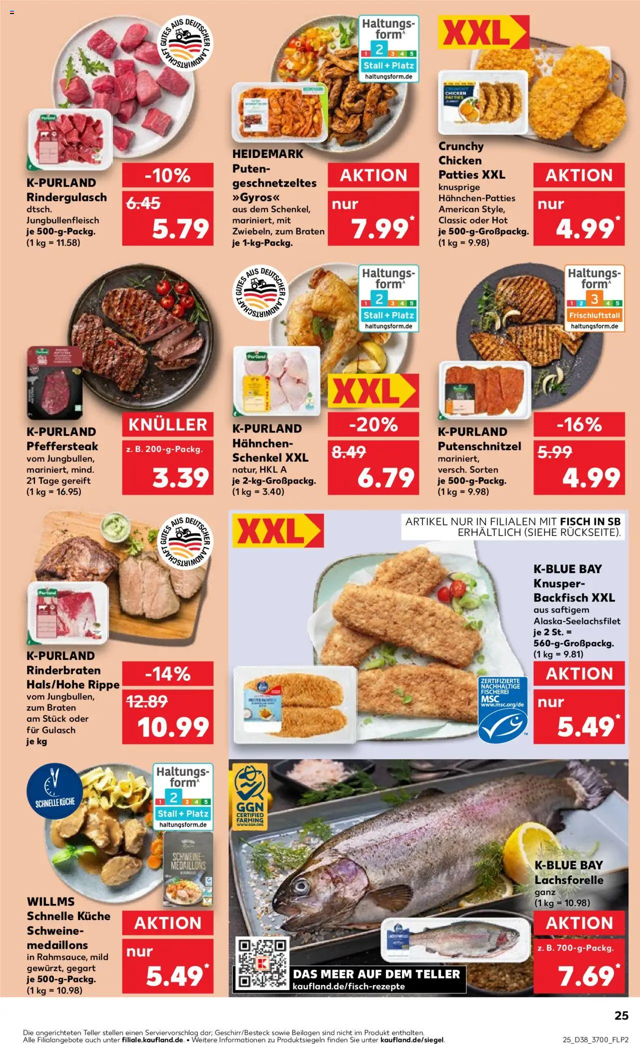 Kaufland prospekt Rostock	 – gültig ab 18.09.2025 | Seite: 25 | Produkte: Rinderbraten, Hahnchen, Gulasch, Steak