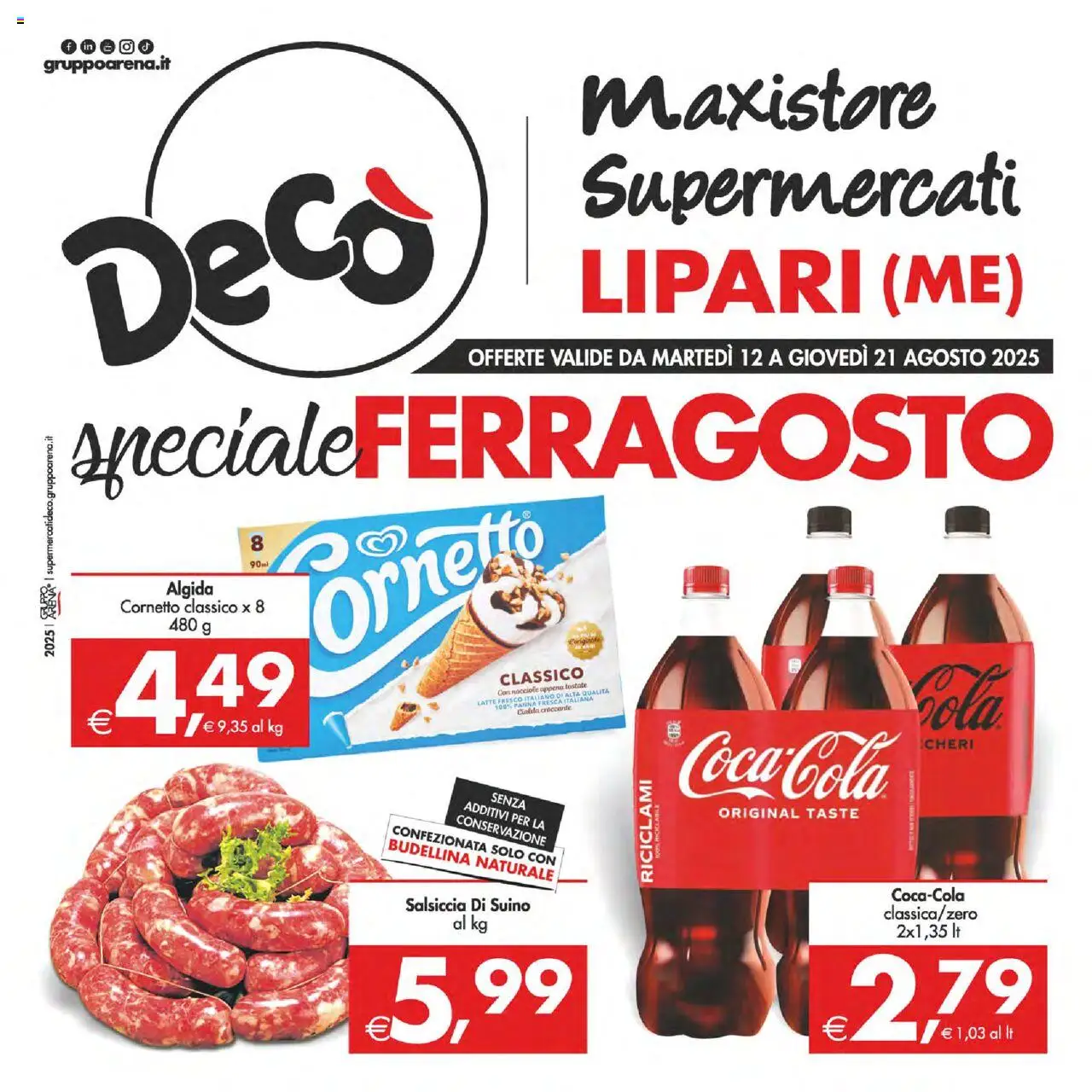 Volantino Decò del 12.08.2025 | Pagina: 1 | Prodotti: Cornetto, Panna, Suino, Nocciole