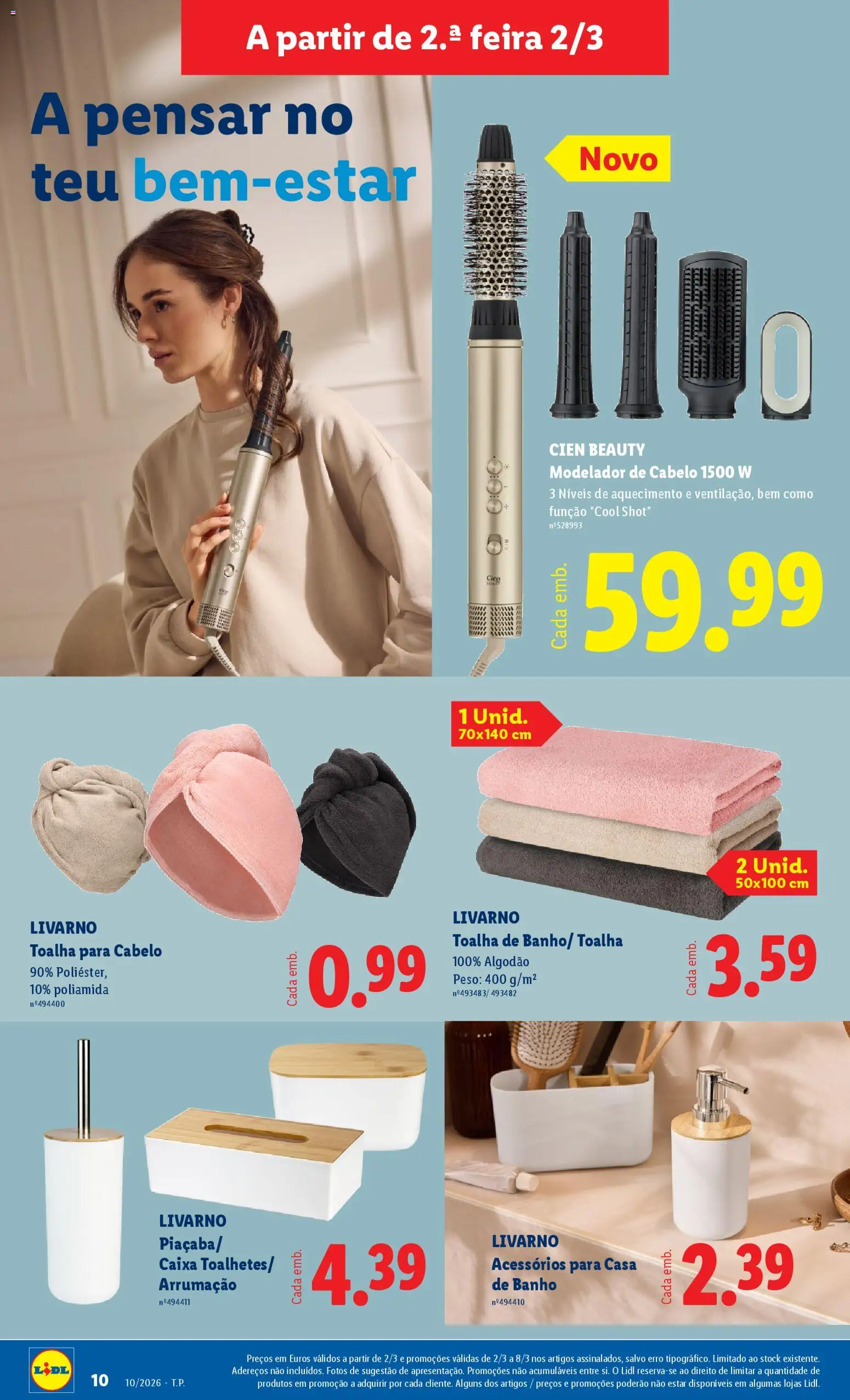Lidl Novidades │ válido de 02.03.2026 | Página: 10 | Produtos: Algodão, Modelador de cabelo, Casa de banho, Banho