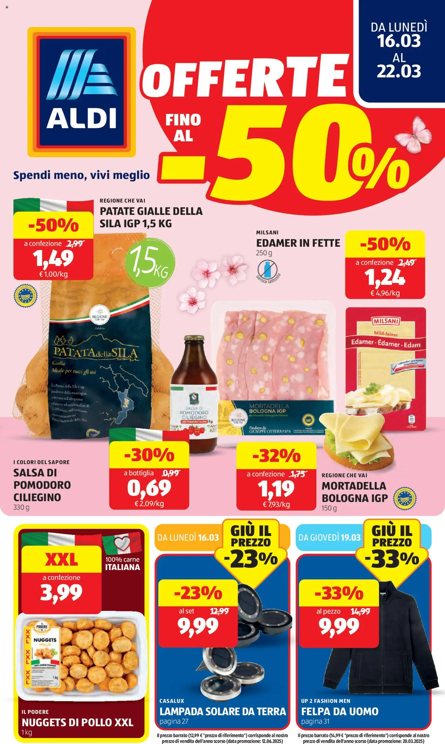 Volantino Aldi del 16.03.2026 | Pagina: 1 | Prodotti: Lampada solare, Data, Bottiglia, Terra