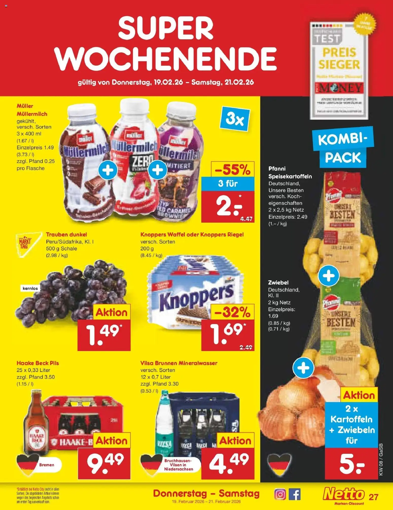 Netto Marken-Discount - Netto: Wochenangebote – gültig ab 15.02.2026 | Seite: 41 | Produkte: Trauben, Pils, Mineralwasser, Müllermilch