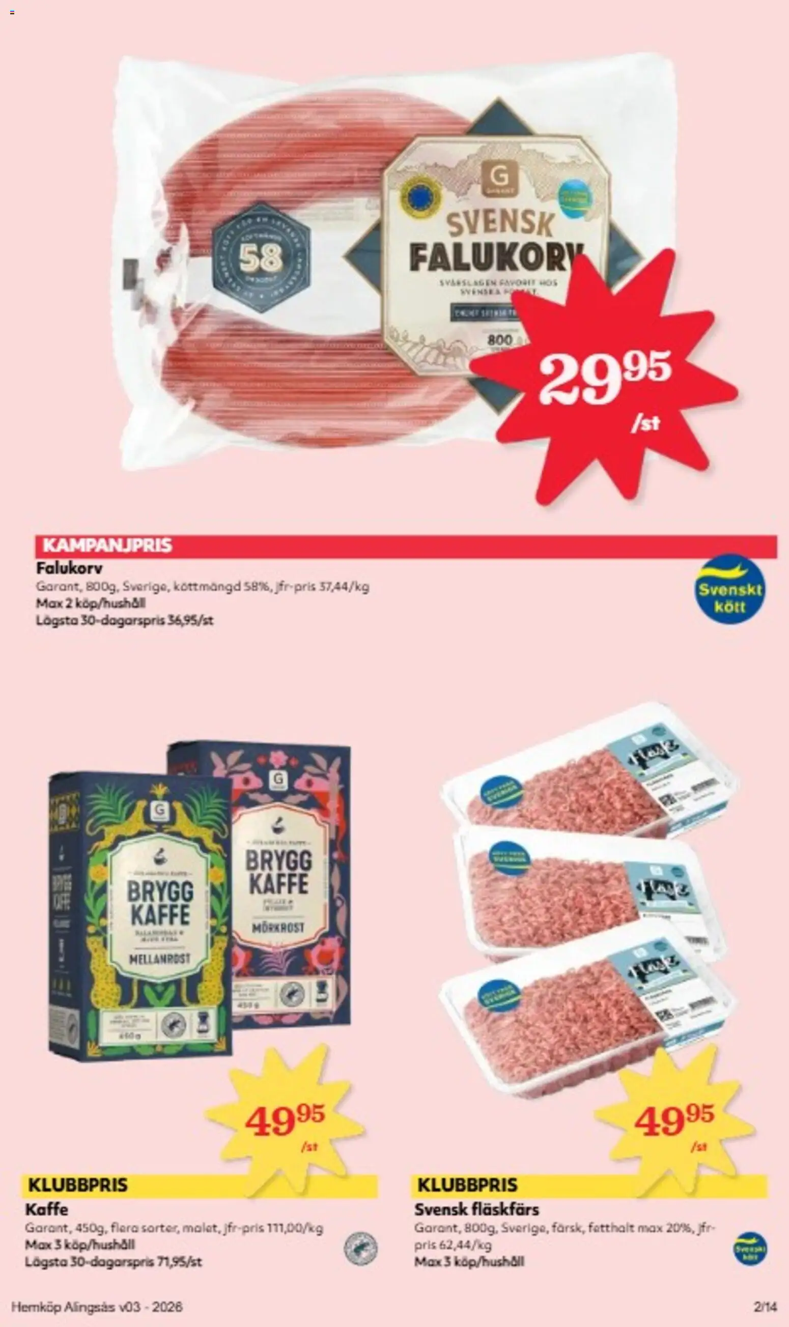 Hemköp reklamblad aktuell från 12.01.2026 | Sida: 2 | Produkter: Falukorv, Kaffe