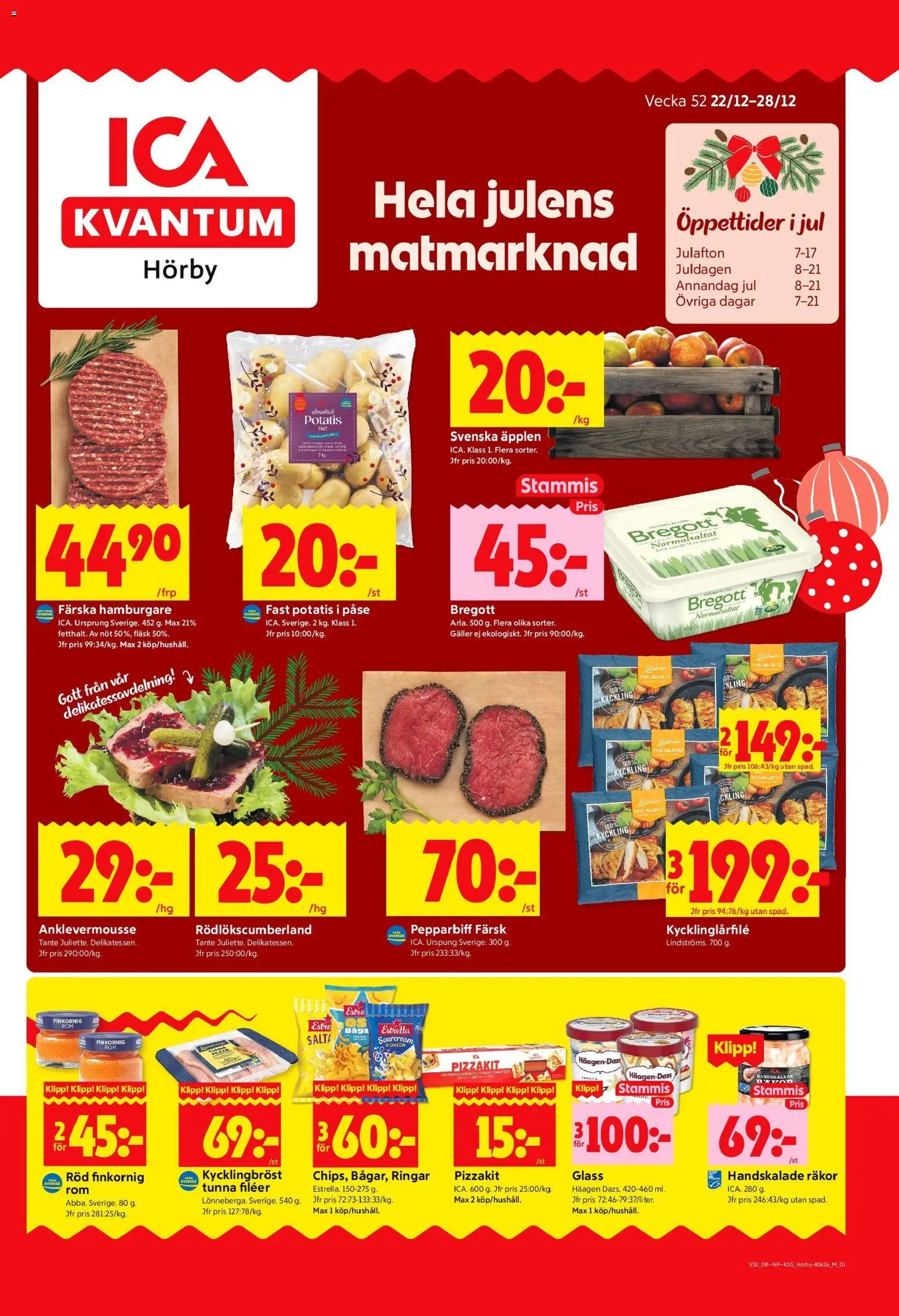 ICA Kvantum reklamblad aktuell från 22.12.2025 | Sida: 1 | Produkter: Galler, Bregott, Räkor, Glass