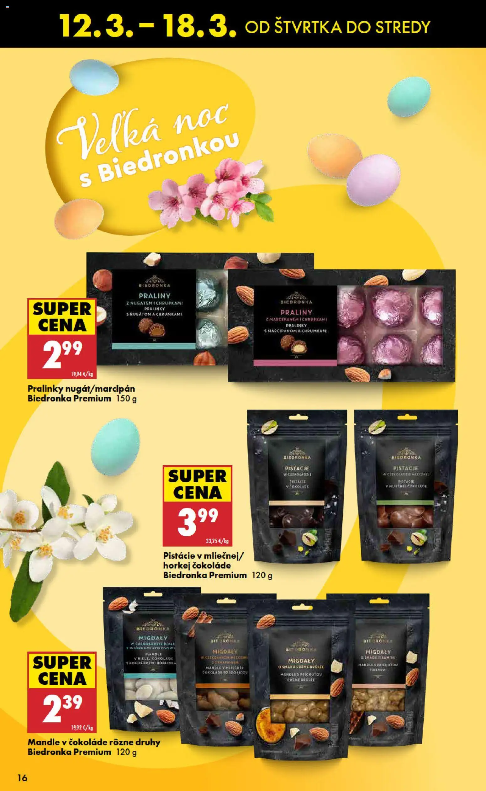 Nové Biedronka akcie – leták je platný od 12.03.2026 | Strana: 16 | Produkty: Pistácie, Mandle