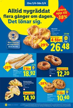 Lidl erbjudanden - Förhandsvisning av reklamblad från butik Lidl aktuell från 01.04.2026 | Sida: 4 | Produkter: Baguette, Bröd