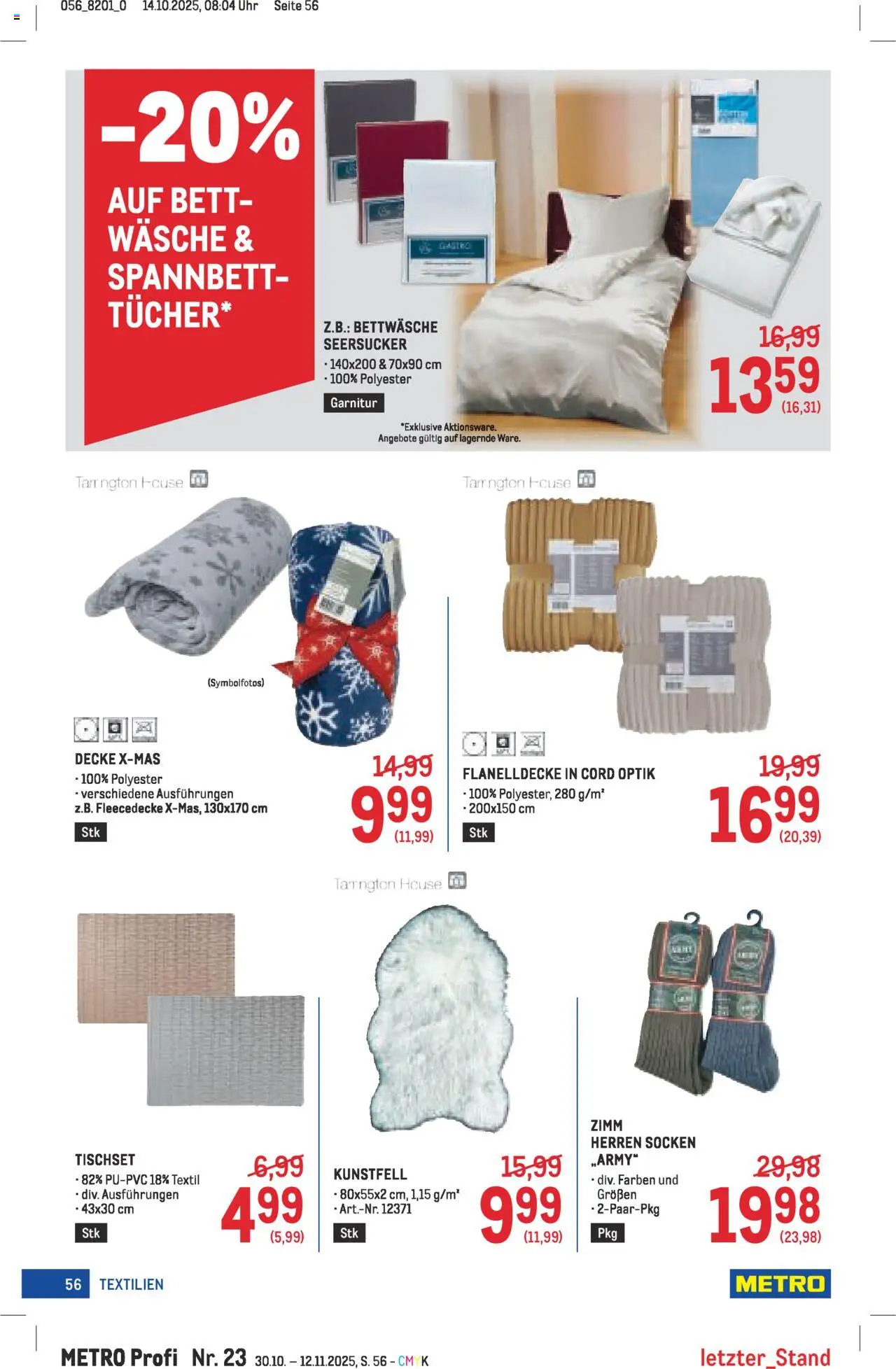 Metro angebote Profi gültig ab 30.10.2025 | Seite: 56 | Produkte: Socken, Uhr, Bett, Decke