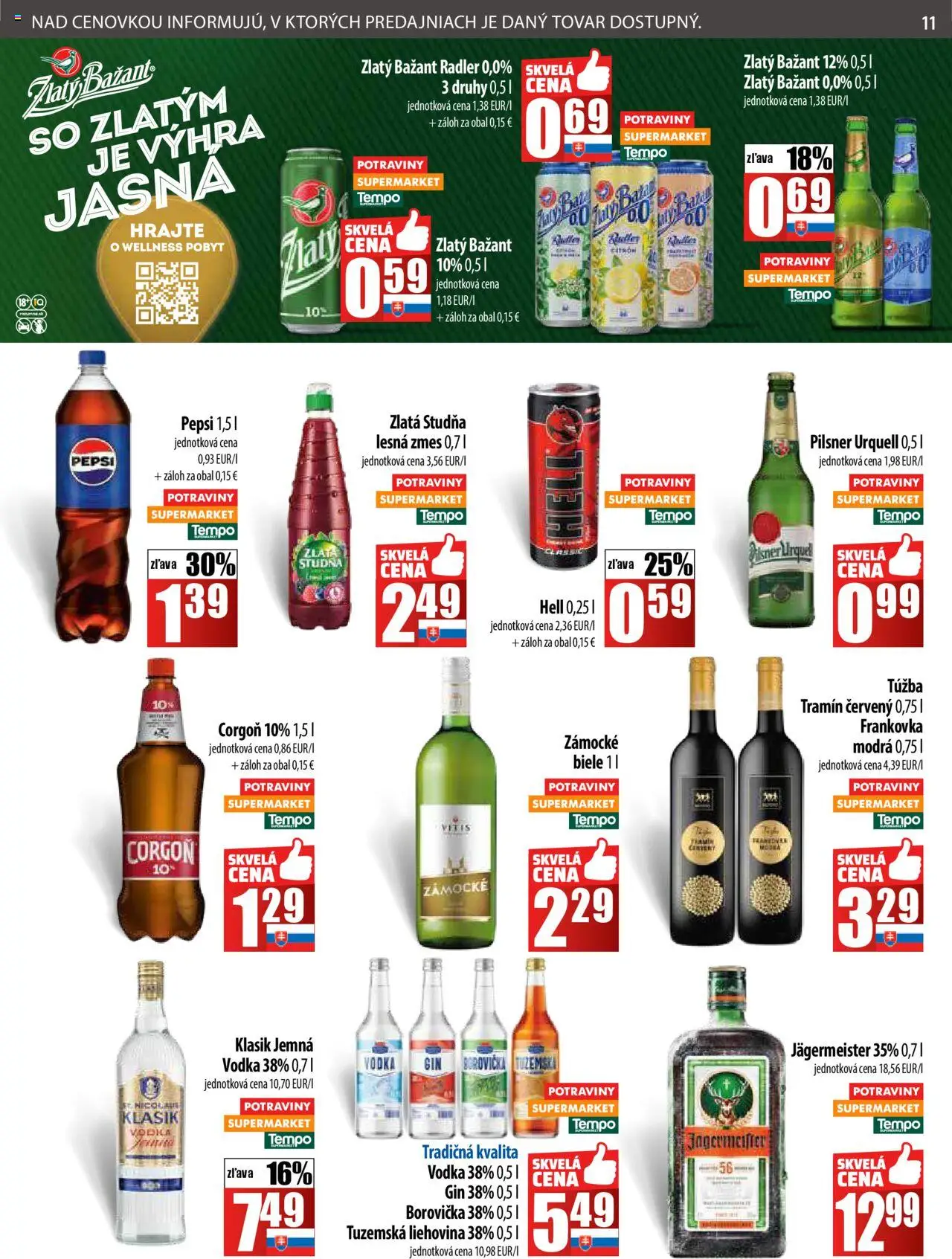 Nové COOP Jednota akcie – leták je platný od 11.09.2025 | Strana: 11 | Produkty: Jägermeister, Pilsner Urquell, Zlatý Bažant, Vodka