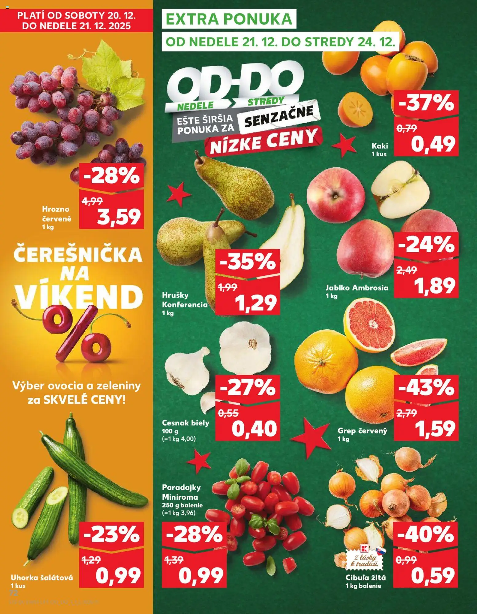 Nové Kaufland akcie – leták je platný od 18.12.2025 | Strana: 72 | Produkty: Grapefruit, Cibuľa, Hrušky, Hrozno