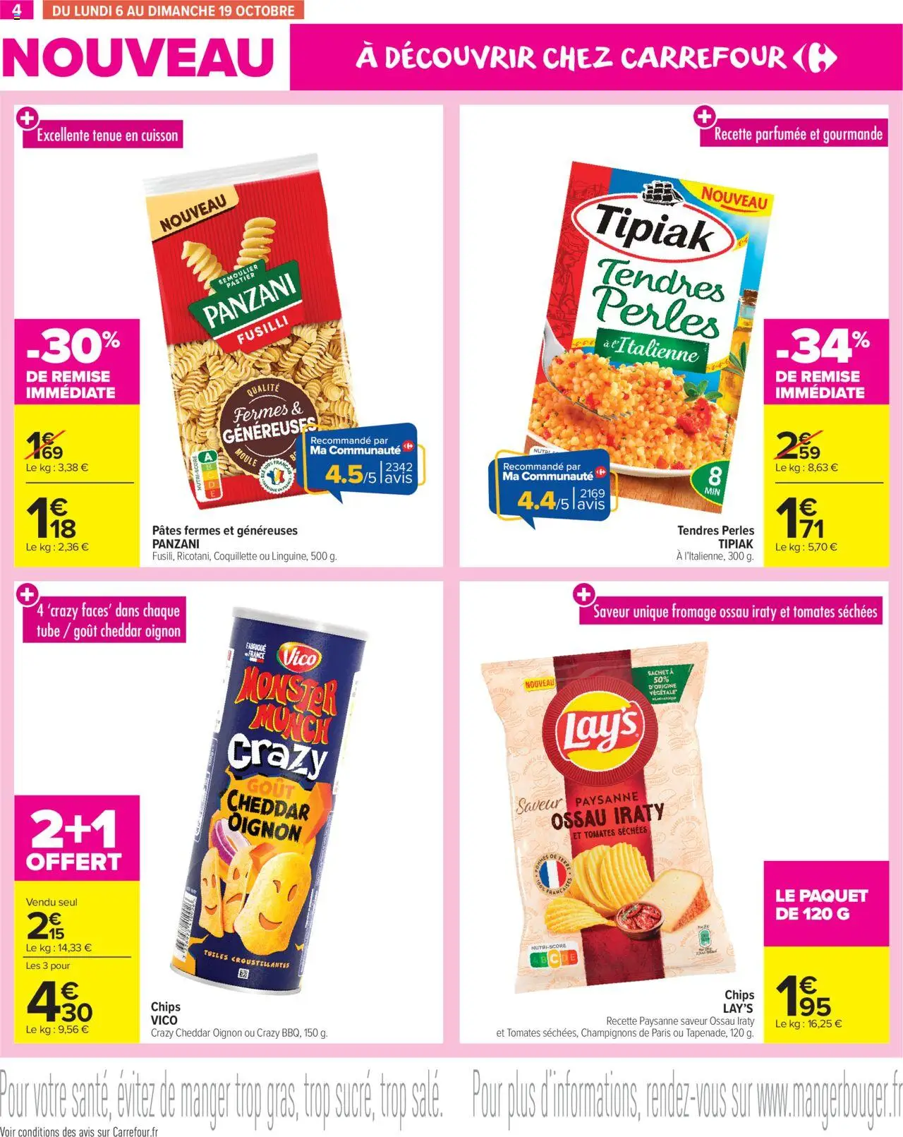 {H1} | Page: 4 | Produits: Oignon, Fromage, Tomates, Chips