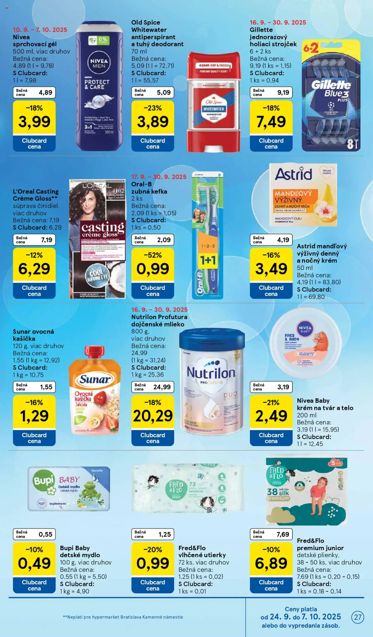 Nové Tesco akcie – leták je platný od 24.09.2025 | Strana: 27 | Produkty: Zubná kefka, Strojček, Holiaci strojček