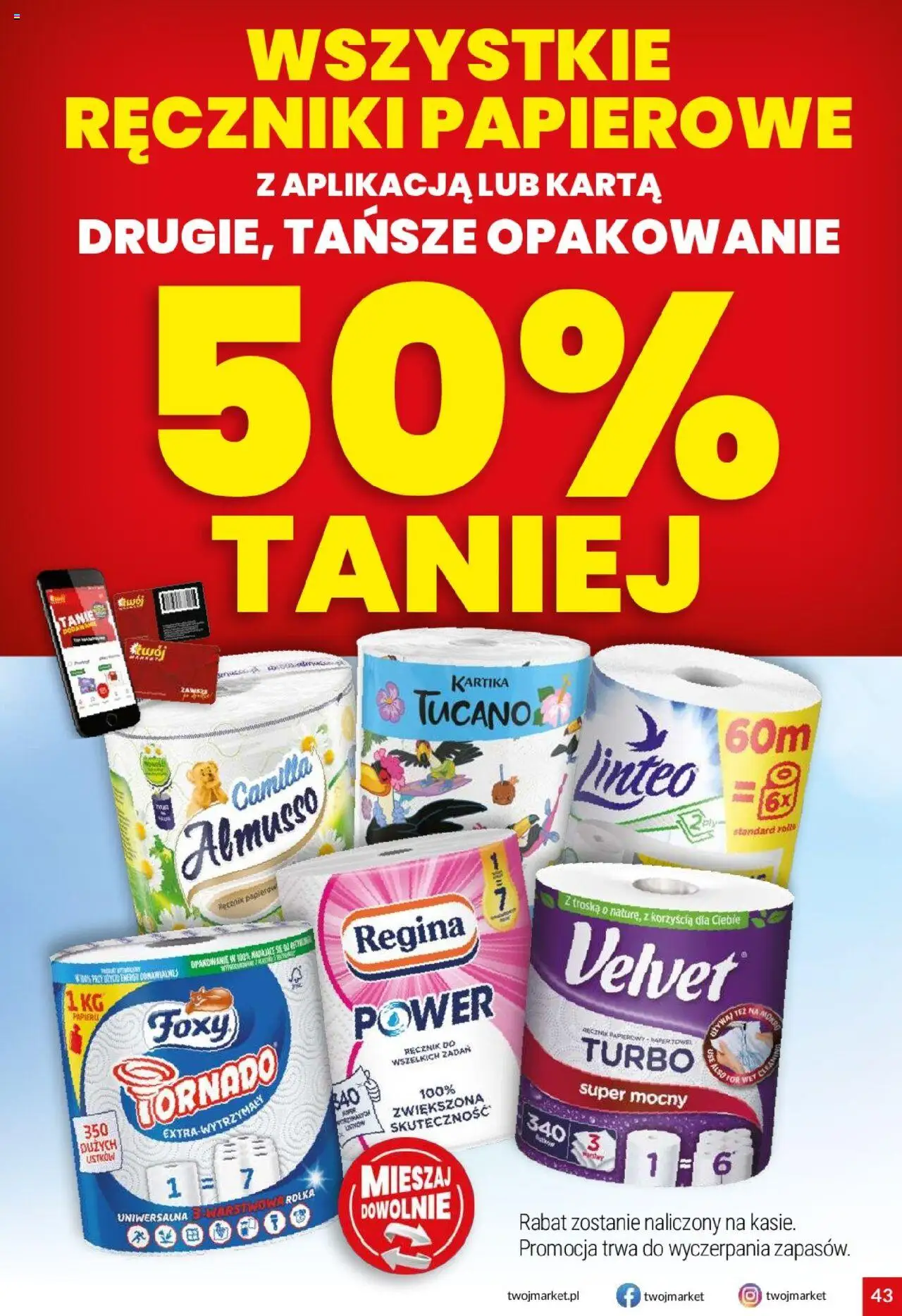 Twój Market Gazetka od 20.08.2025 | Strona: 43 | Produkty: Karta, Ręczniki papierowe