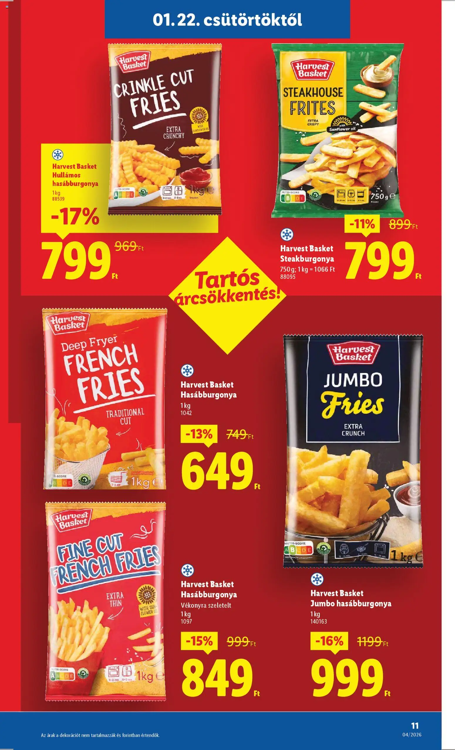 Lidl akciós ujság - amely érvényes a következő dátumtól: 22.01.2026 | Oldal: 11 | Termékek: Hasábburgonya