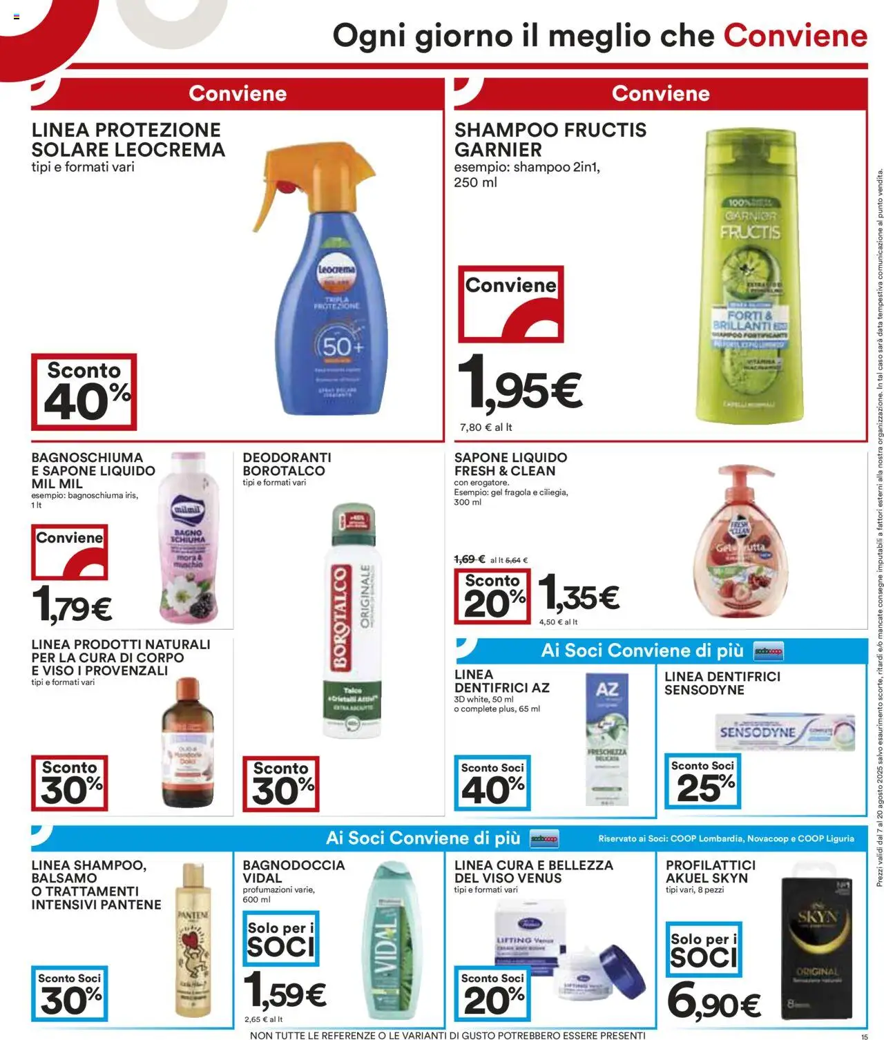 Volantino COOP del 07.08.2025 | Pagina: 15 | Prodotti: Shampoo, Sapone, Bagnoschiuma, Profilattici