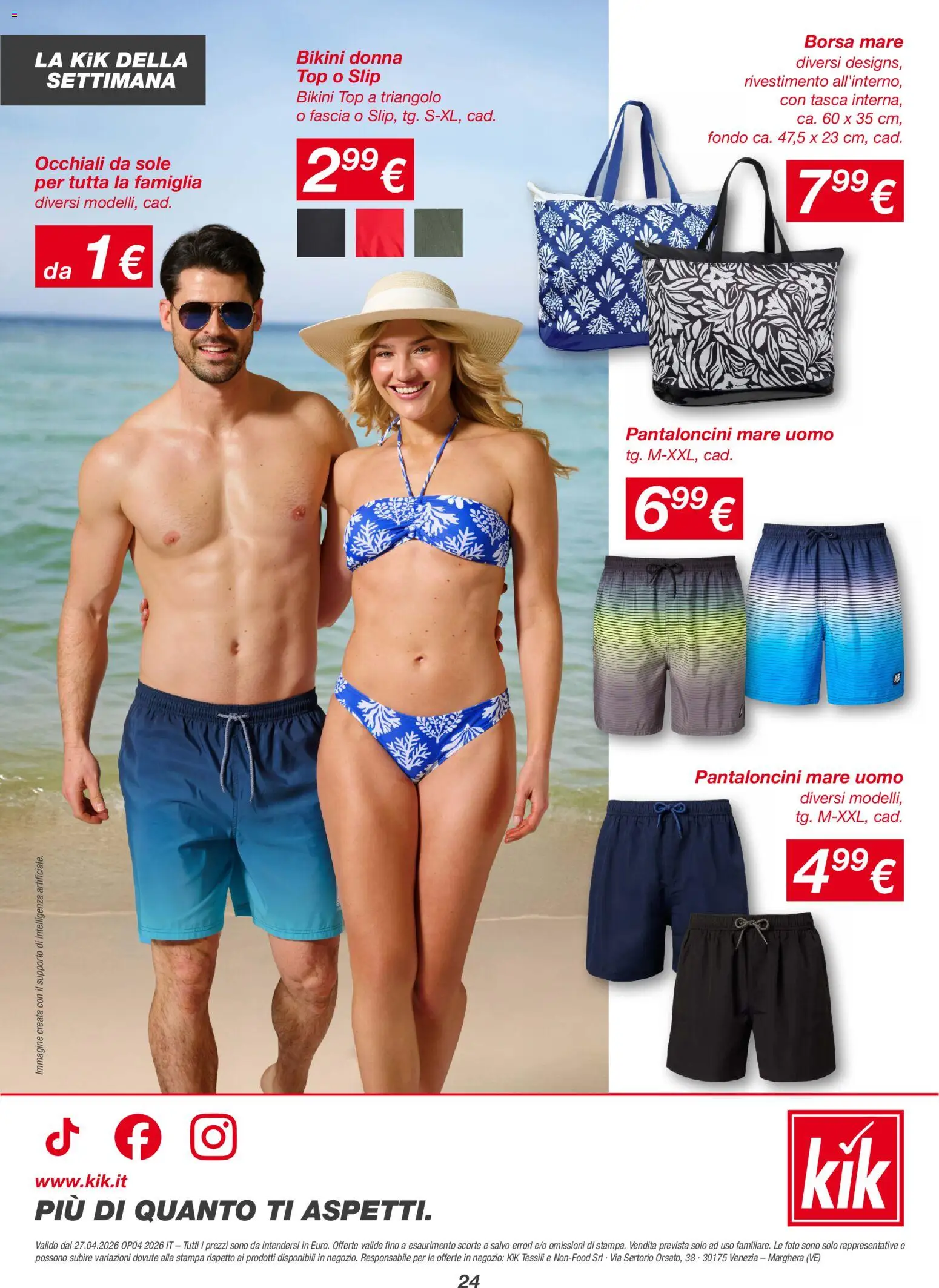 Volantino KiK del 27.04.2026 | Pagina: 24 | Prodotti: Pantaloncini, Bikini, Top, Borsa
