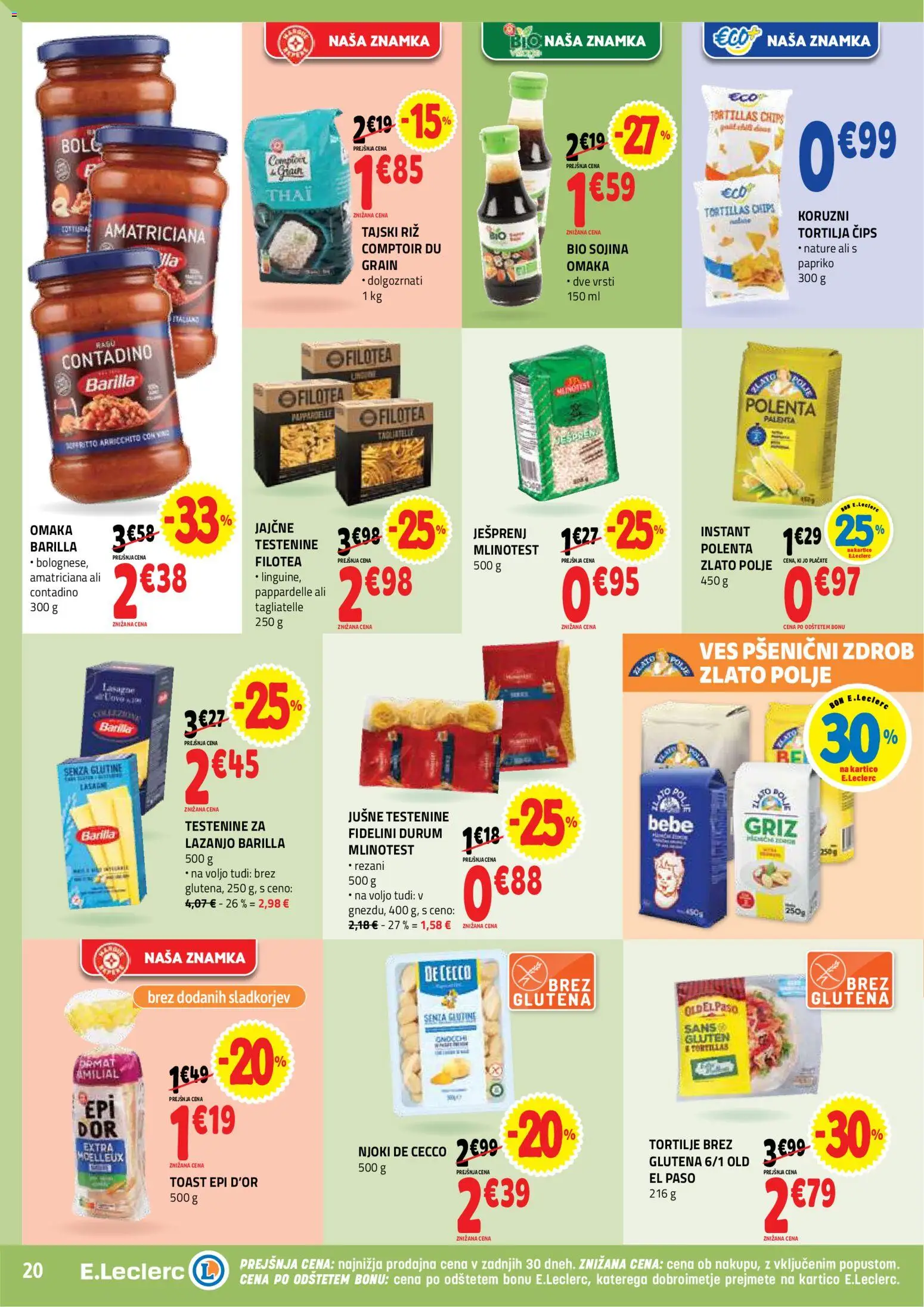 Novi E.leclerc katalog ponudbe – veljaven od 28.01.2026 | Stran: 20 | Izdelki: Zdrob, Tortilje, Riz, Cips